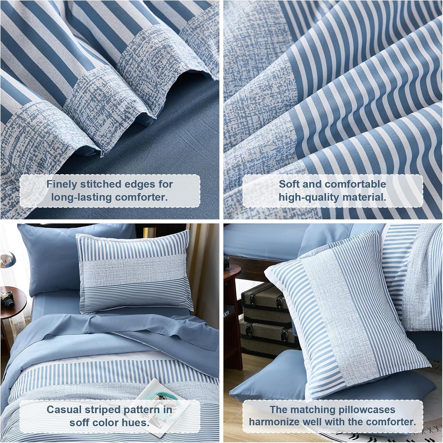 imageBlue Comforter Set Queen SizeBoho Striped Comforters for Boys ampamp Girls7 Pieces Bed in A Bag Simple NeutralStyle Bedding Sets for Kids TeenBlue