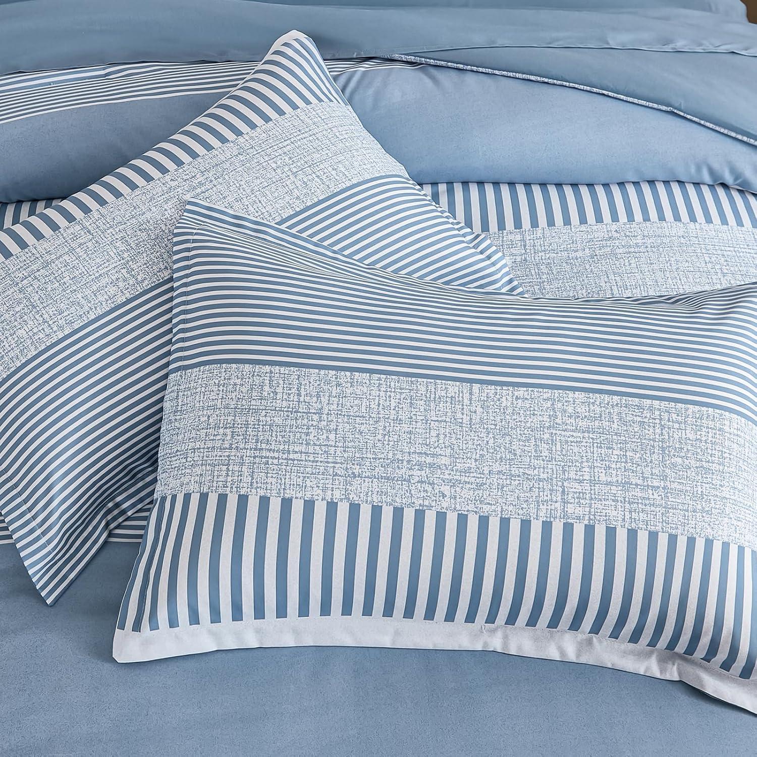 imageBlue Comforter Set Queen SizeBoho Striped Comforters for Boys ampamp Girls7 Pieces Bed in A Bag Simple NeutralStyle Bedding Sets for Kids TeenBlue