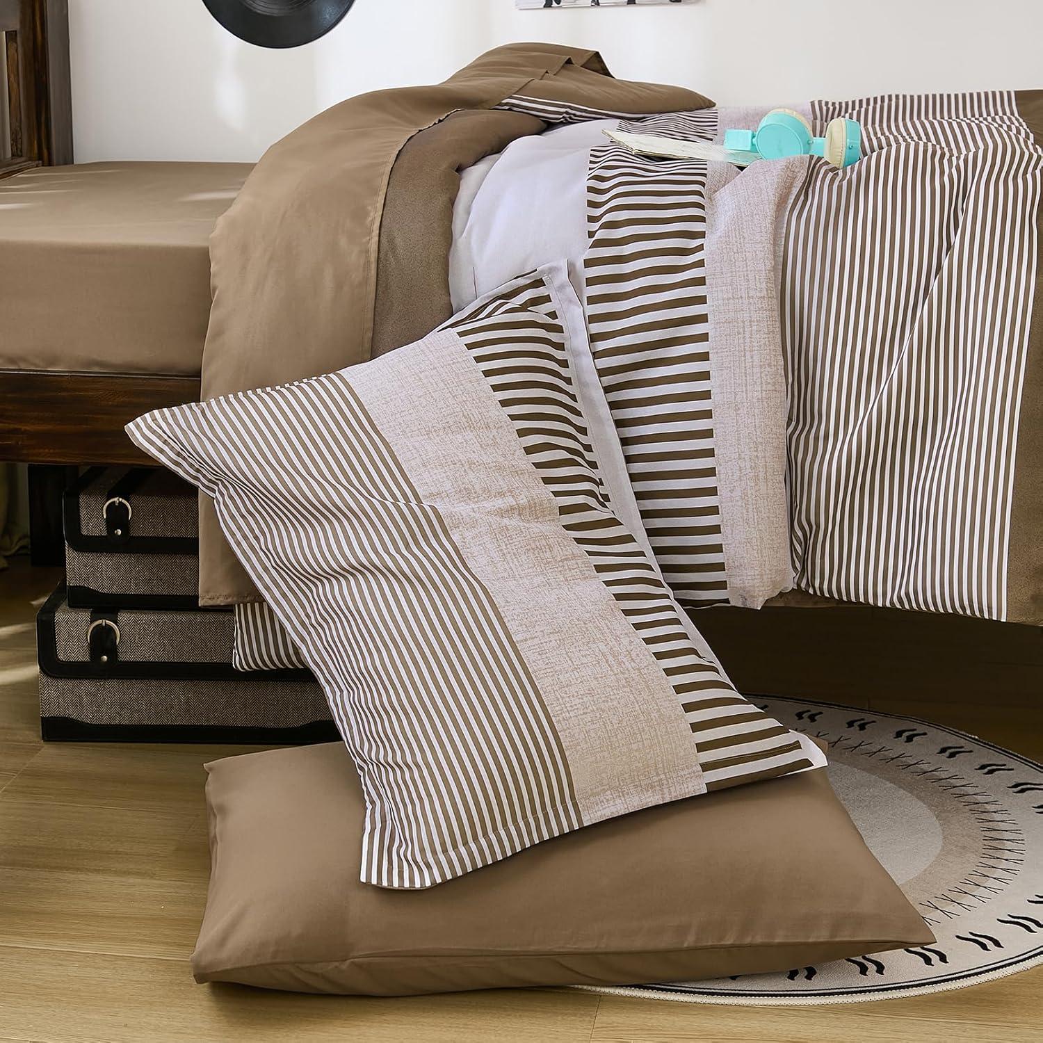 imageBlue Comforter Set Queen SizeBoho Striped Comforters for Boys ampamp Girls7 Pieces Bed in A Bag Simple NeutralStyle Bedding Sets for Kids TeenBrown