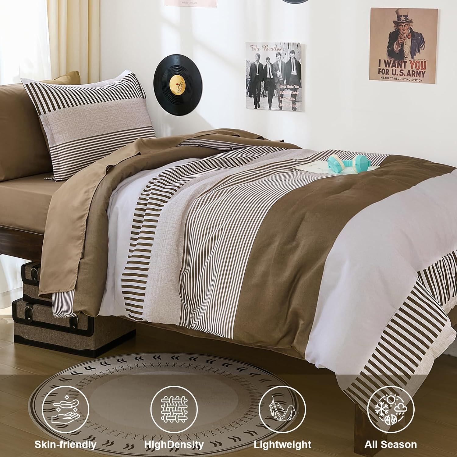 imageBlue Comforter Set Queen SizeBoho Striped Comforters for Boys ampamp Girls7 Pieces Bed in A Bag Simple NeutralStyle Bedding Sets for Kids TeenBrown