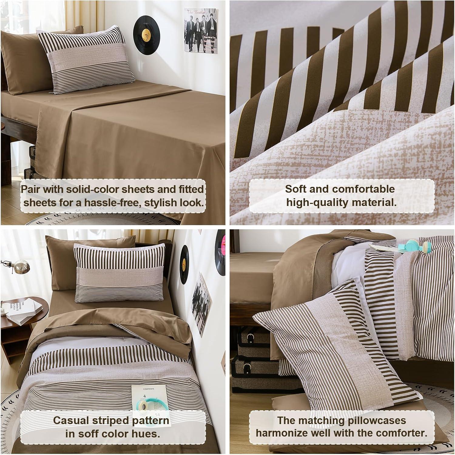 imageBlue Comforter Set Queen SizeBoho Striped Comforters for Boys ampamp Girls7 Pieces Bed in A Bag Simple NeutralStyle Bedding Sets for Kids TeenBrown