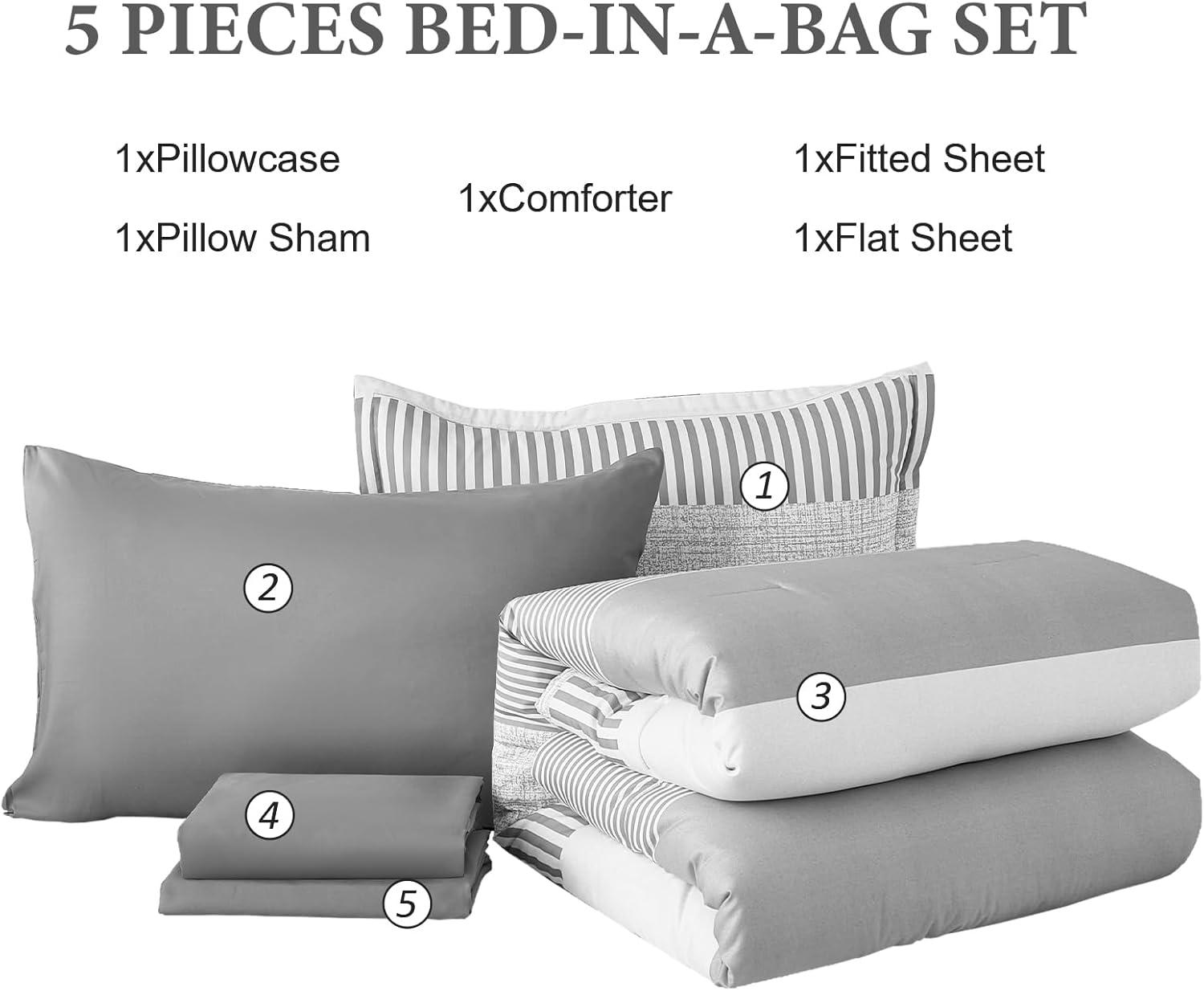 imageBlue Comforter Set Queen SizeBoho Striped Comforters for Boys ampamp Girls7 Pieces Bed in A Bag Simple NeutralStyle Bedding Sets for Kids TeenGray