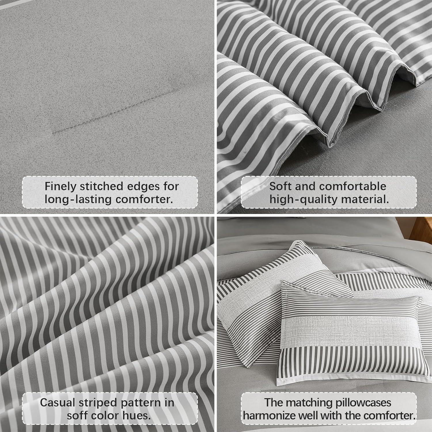 imageBlue Comforter Set Queen SizeBoho Striped Comforters for Boys ampamp Girls7 Pieces Bed in A Bag Simple NeutralStyle Bedding Sets for Kids TeenGray