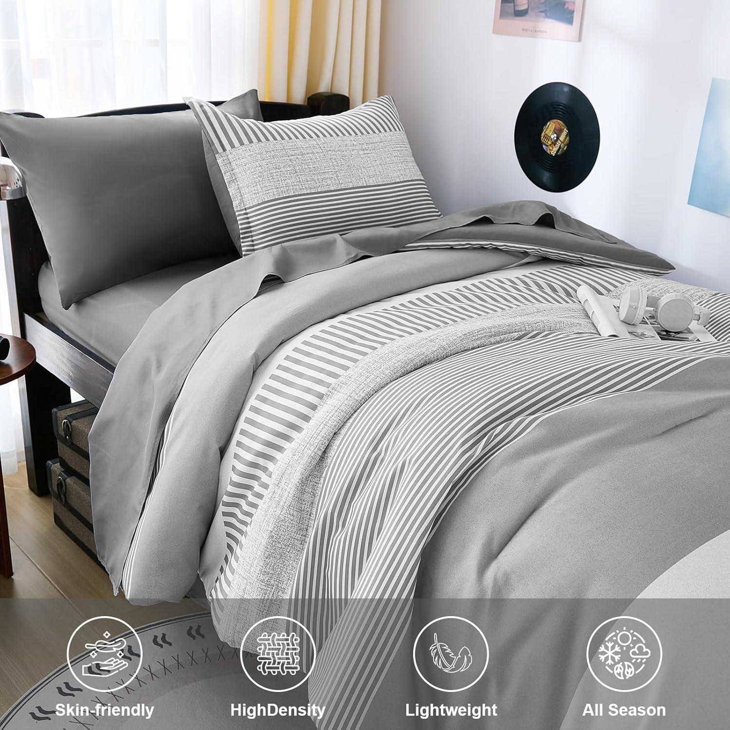 imageBlue Comforter Set Queen SizeBoho Striped Comforters for Boys ampamp Girls7 Pieces Bed in A Bag Simple NeutralStyle Bedding Sets for Kids TeenGray