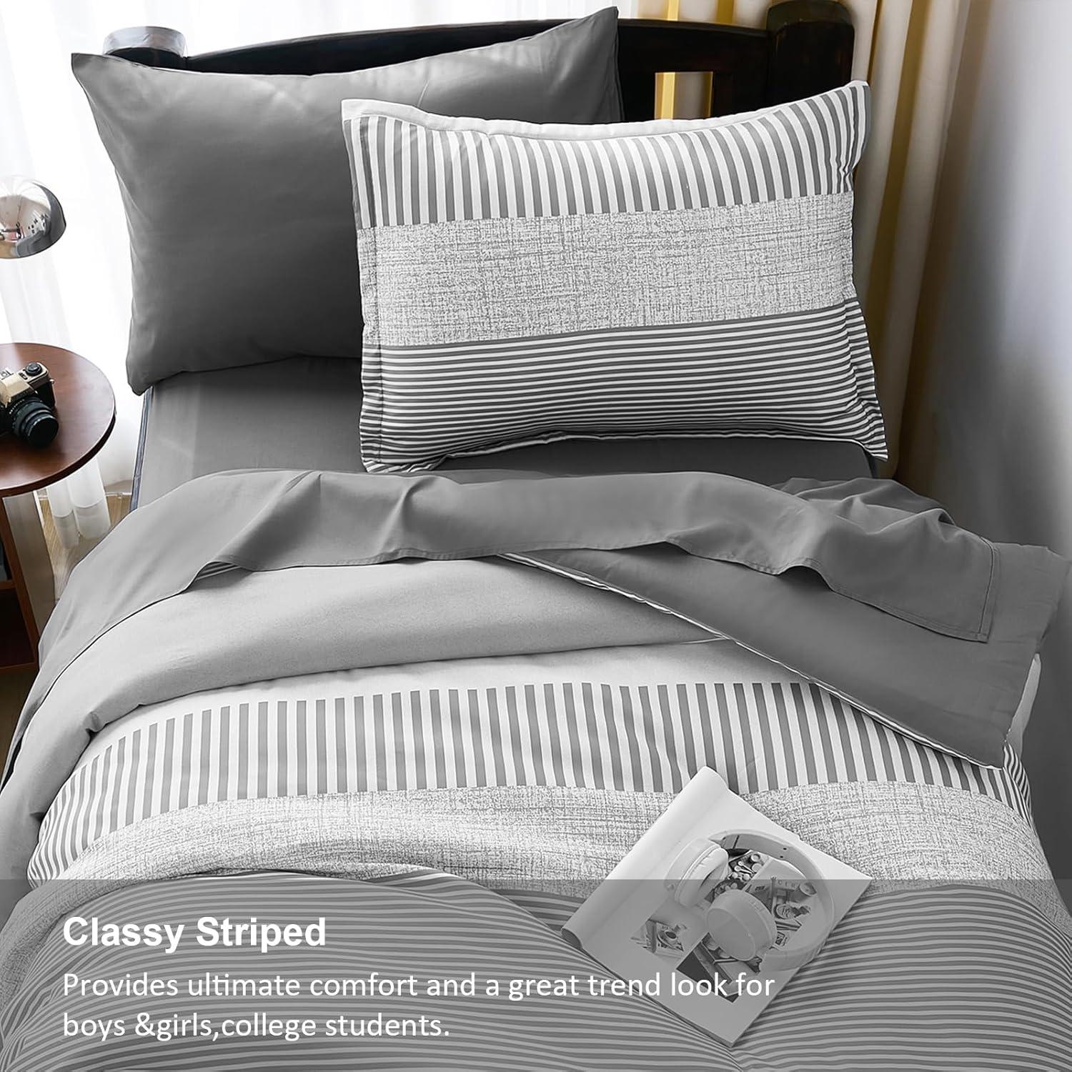 imageBlue Comforter Set Queen SizeBoho Striped Comforters for Boys ampamp Girls7 Pieces Bed in A Bag Simple NeutralStyle Bedding Sets for Kids TeenGray
