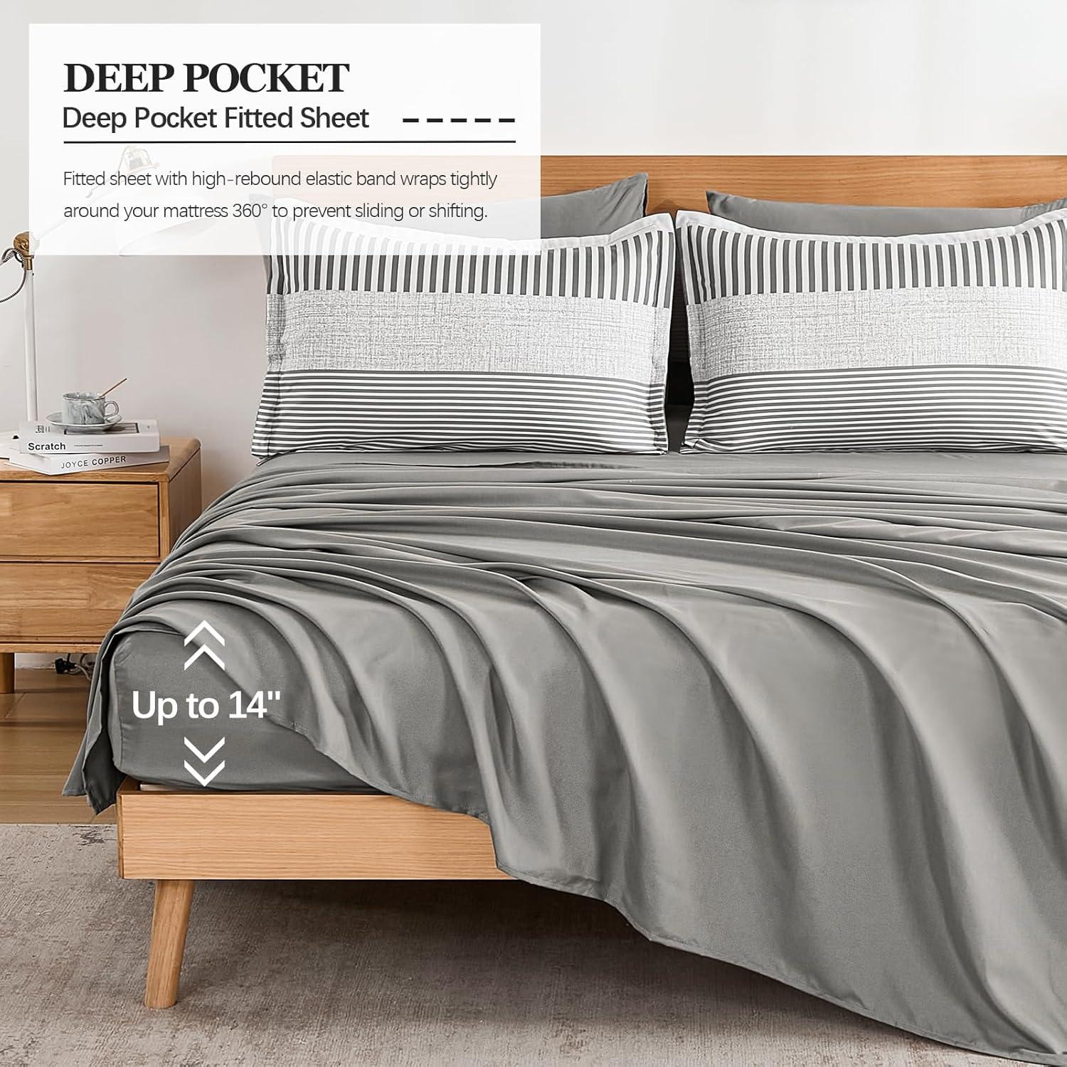 imageBlue Comforter Set Queen SizeBoho Striped Comforters for Boys ampamp Girls7 Pieces Bed in A Bag Simple NeutralStyle Bedding Sets for Kids TeenGray