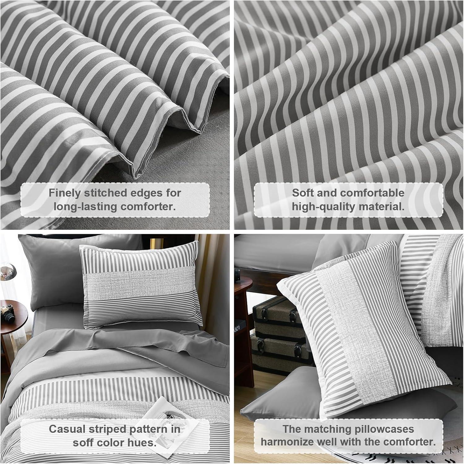 imageBlue Comforter Set Queen SizeBoho Striped Comforters for Boys ampamp Girls7 Pieces Bed in A Bag Simple NeutralStyle Bedding Sets for Kids TeenGray