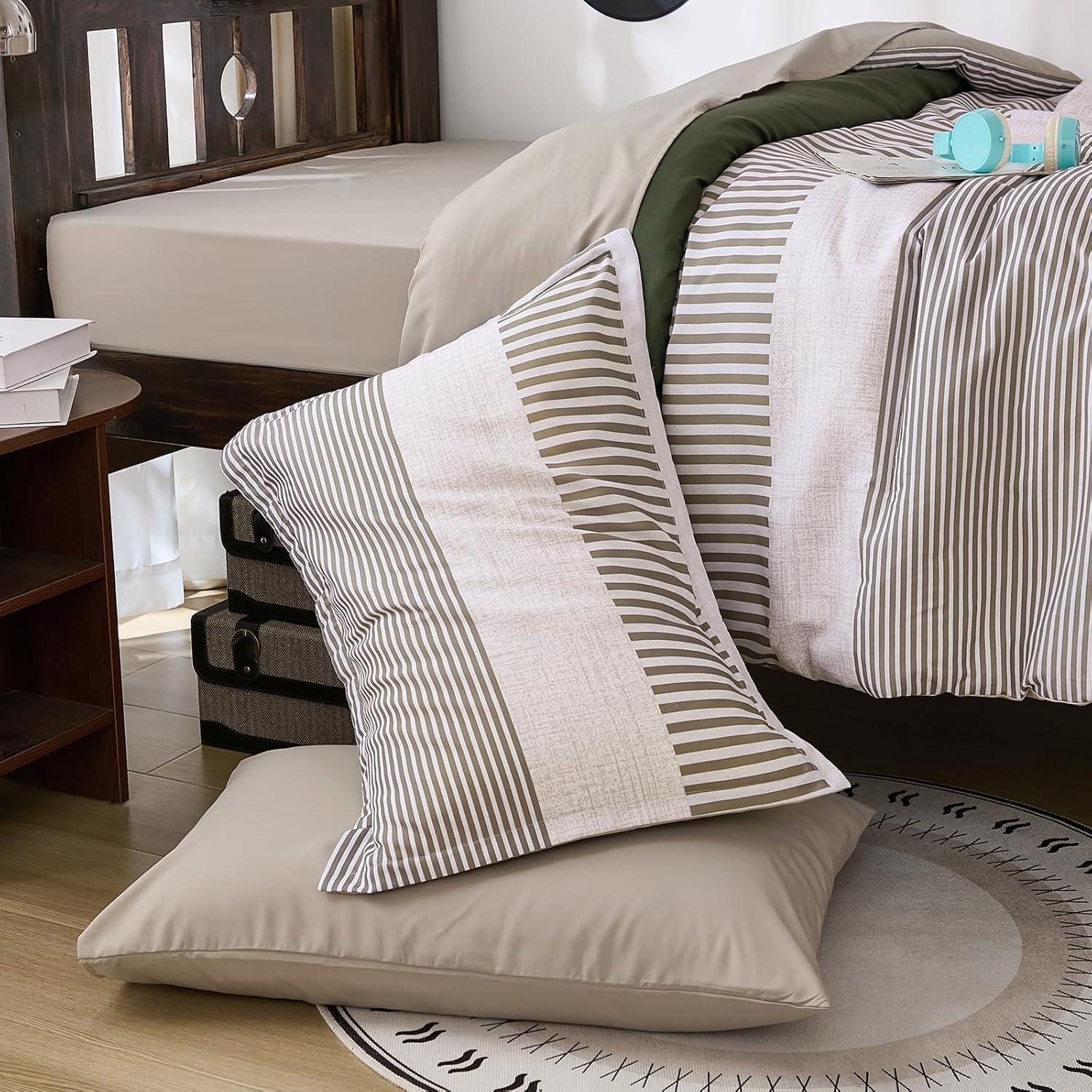 imageBlue Comforter Set Queen SizeBoho Striped Comforters for Boys ampamp Girls7 Pieces Bed in A Bag Simple NeutralStyle Bedding Sets for Kids TeenOlive Green