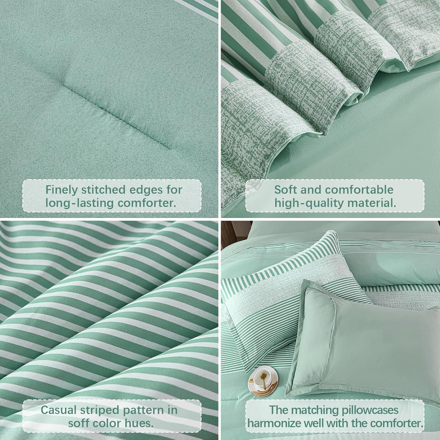 imageBlue Comforter Set Queen SizeBoho Striped Comforters for Boys ampamp Girls7 Pieces Bed in A Bag Simple NeutralStyle Bedding Sets for Kids TeenSage Green
