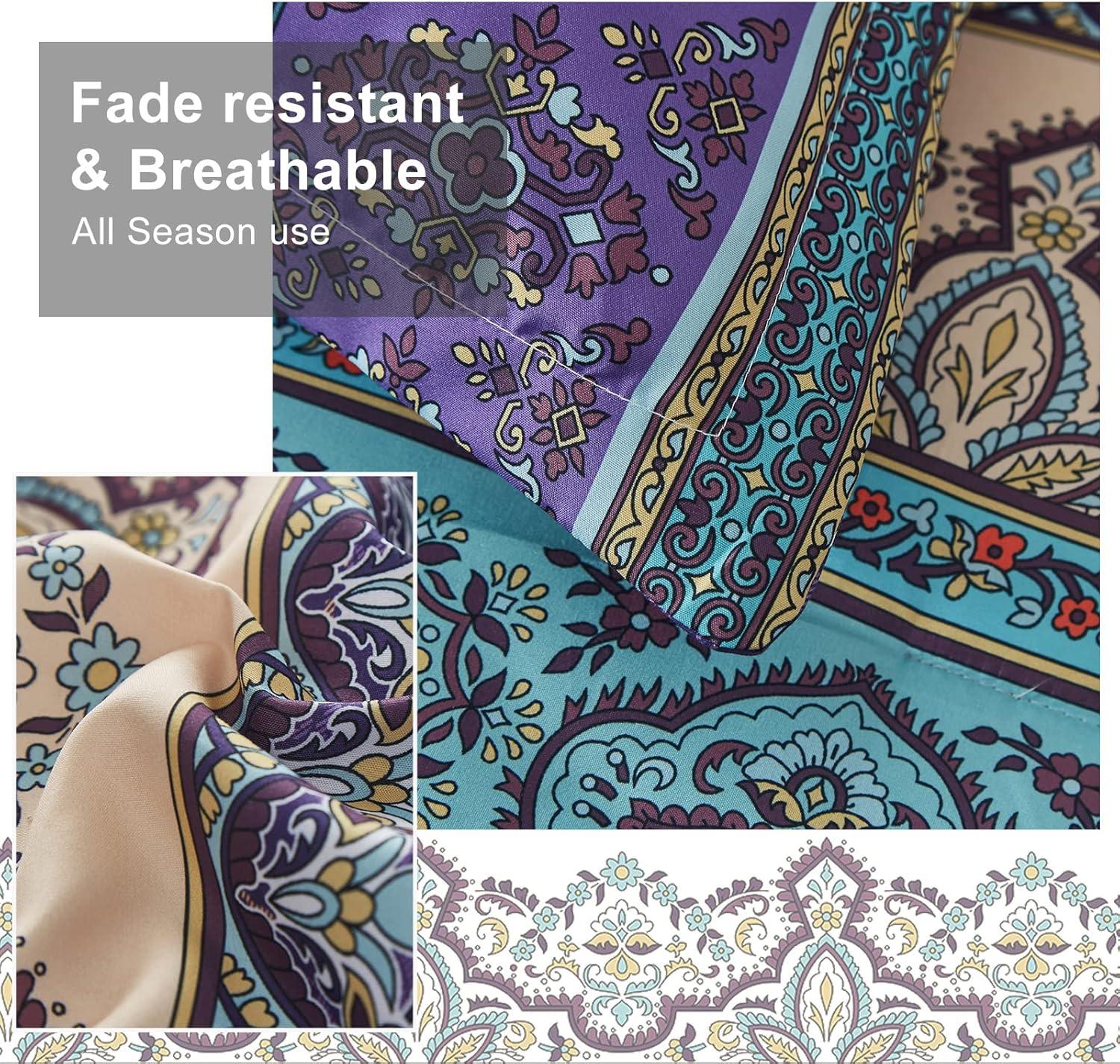 imageBoho Queen Comforter Set 8 Pieces Teal Comforter Bohemian Striped Bed in A BagSoft Microfiber Bedding Set for All SeasonsAqua
