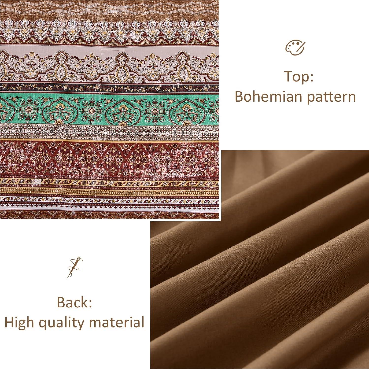 imageBoho Queen Comforter Set 8 Pieces Teal Comforter Bohemian Striped Bed in A BagSoft Microfiber Bedding Set for All SeasonsBrown