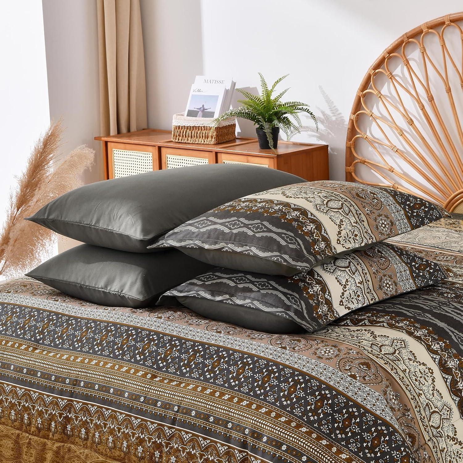 imageBoho Queen Comforter Set 8 Pieces Teal Comforter Bohemian Striped Bed in A BagSoft Microfiber Bedding Set for All SeasonsBrown and Black