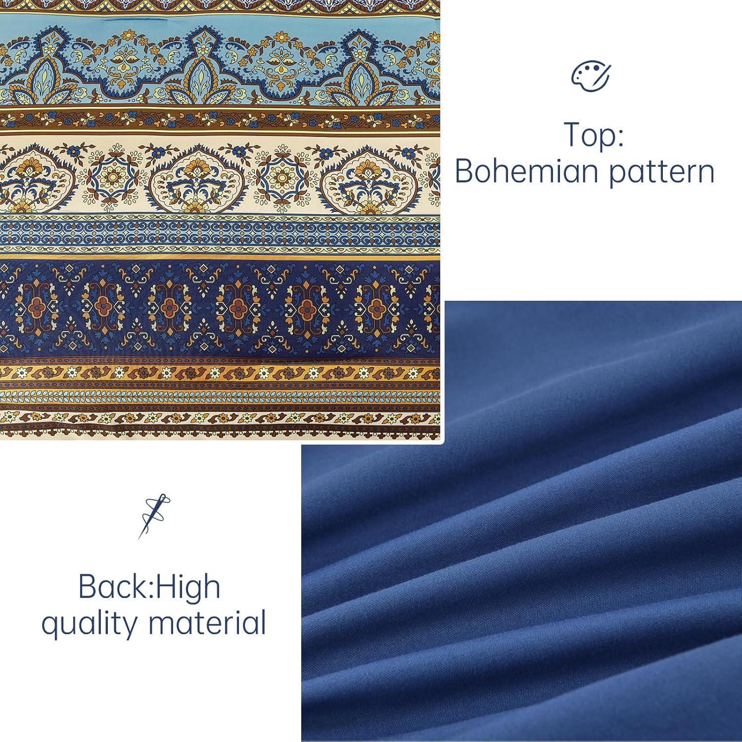 imageBoho Queen Comforter Set 8 Pieces Teal Comforter Bohemian Striped Bed in A BagSoft Microfiber Bedding Set for All SeasonsBrown and Blue