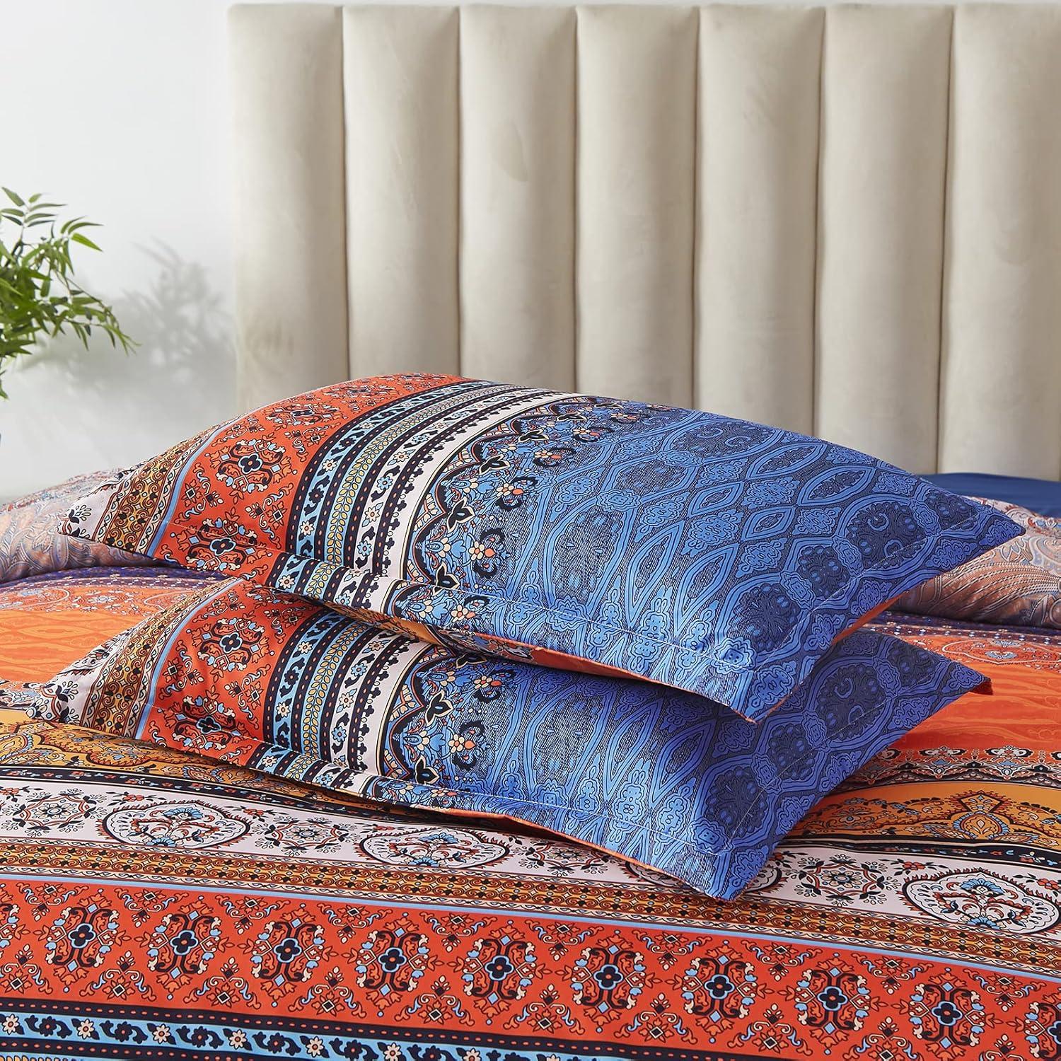imageBoho Queen Comforter Set 8 Pieces Teal Comforter Bohemian Striped Bed in A BagSoft Microfiber Bedding Set for All SeasonsBurnt Orange