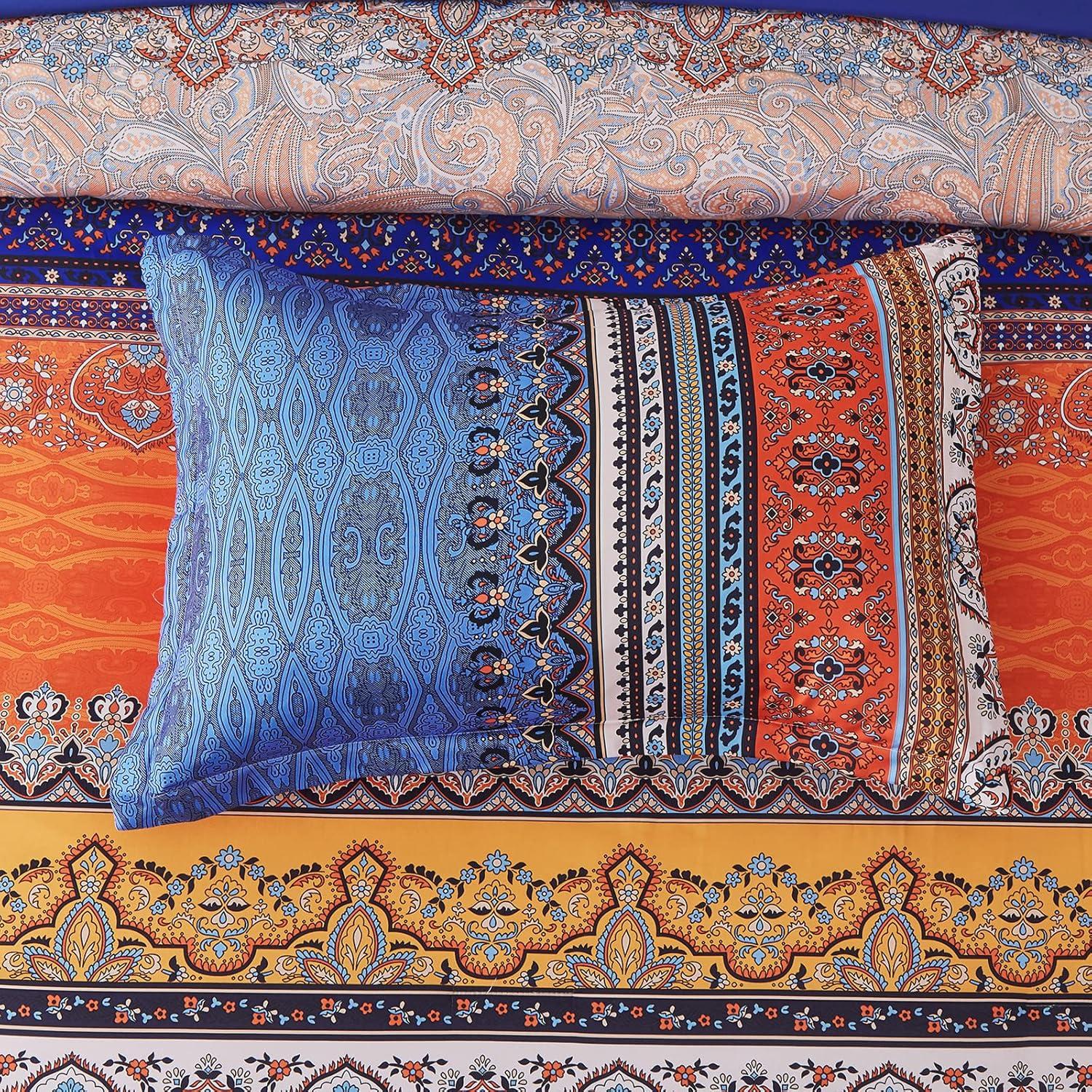 imageBoho Queen Comforter Set 8 Pieces Teal Comforter Bohemian Striped Bed in A BagSoft Microfiber Bedding Set for All SeasonsBurnt Orange