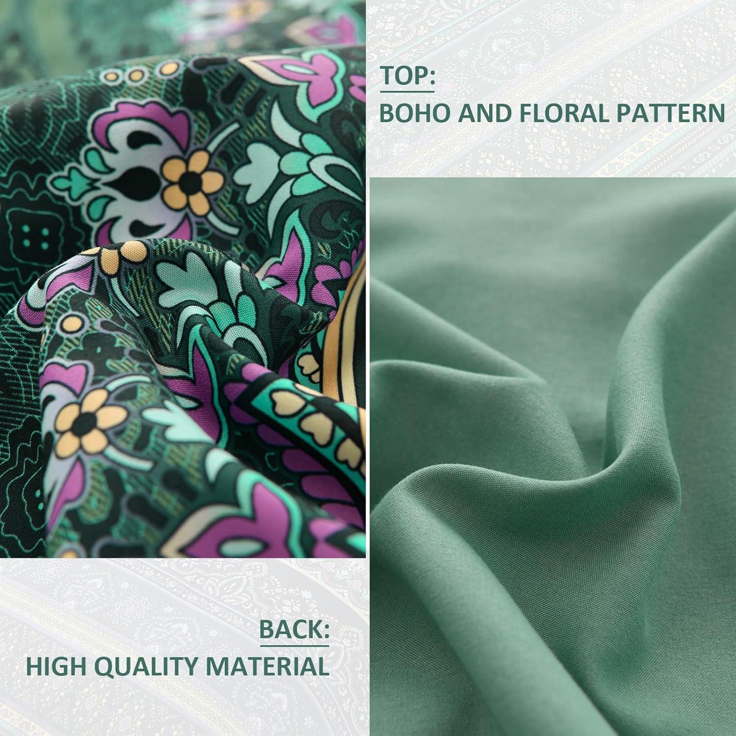 imageBoho Queen Comforter Set 8 Pieces Teal Comforter Bohemian Striped Bed in A BagSoft Microfiber Bedding Set for All SeasonsDark Green
