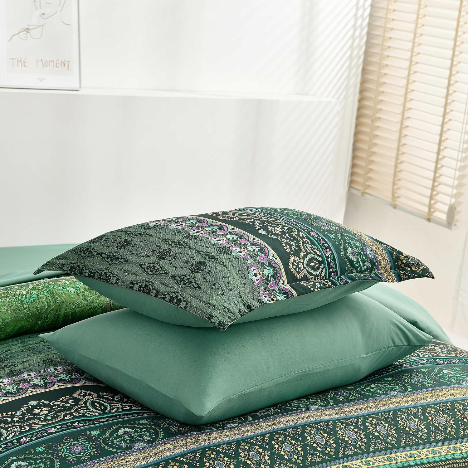 imageBoho Queen Comforter Set 8 Pieces Teal Comforter Bohemian Striped Bed in A BagSoft Microfiber Bedding Set for All SeasonsDark Green