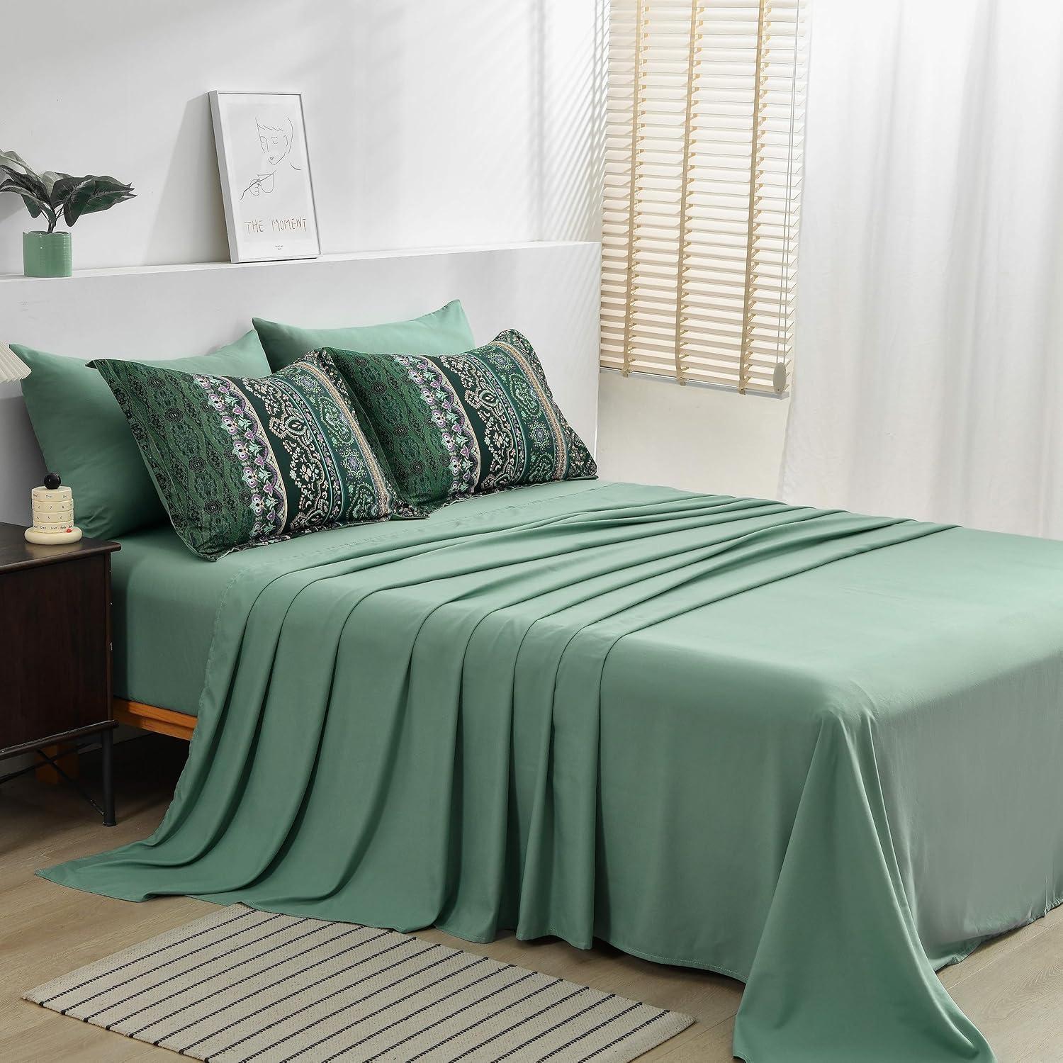 imageBoho Queen Comforter Set 8 Pieces Teal Comforter Bohemian Striped Bed in A BagSoft Microfiber Bedding Set for All SeasonsDark Green