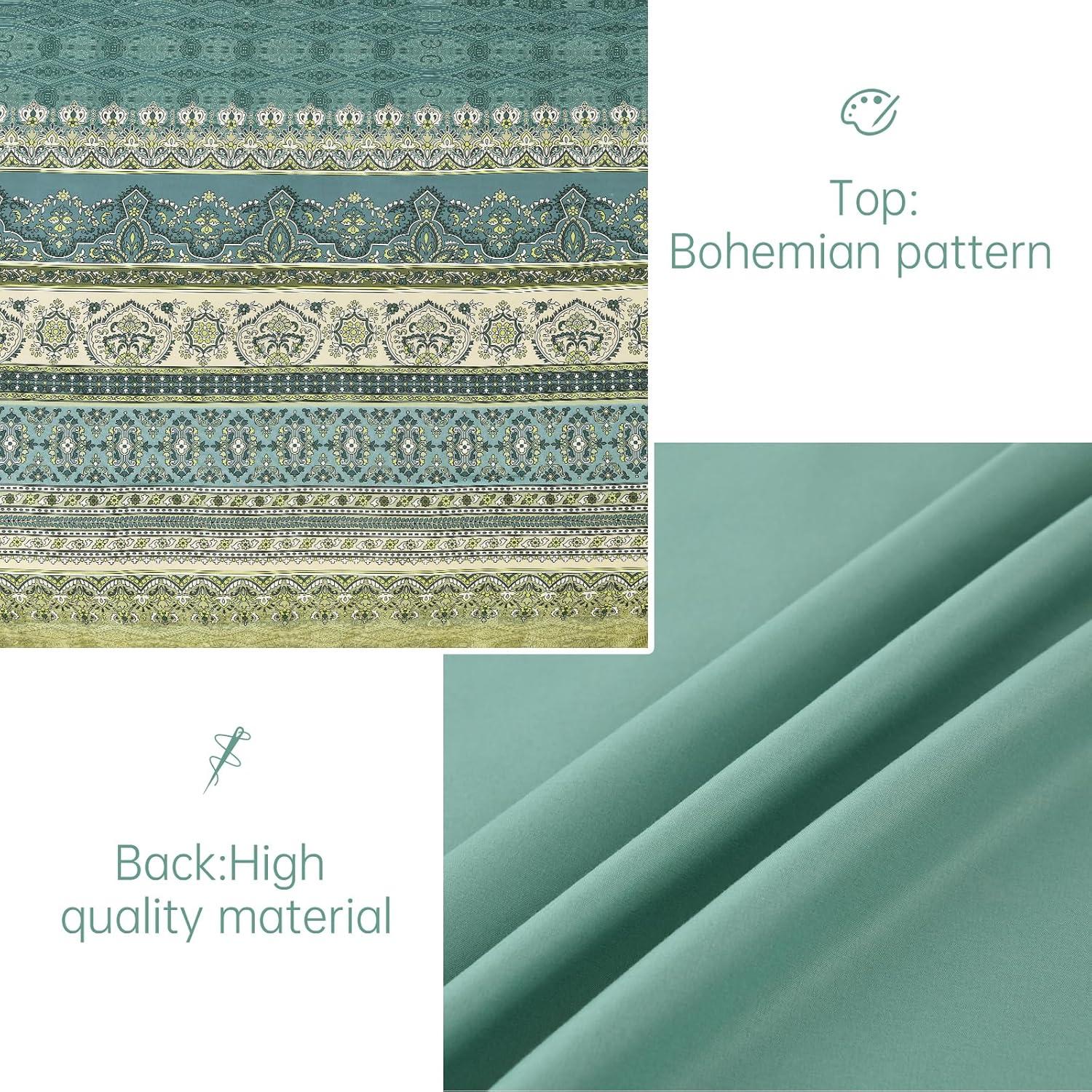 imageBoho Queen Comforter Set 8 Pieces Teal Comforter Bohemian Striped Bed in A BagSoft Microfiber Bedding Set for All SeasonsGreen