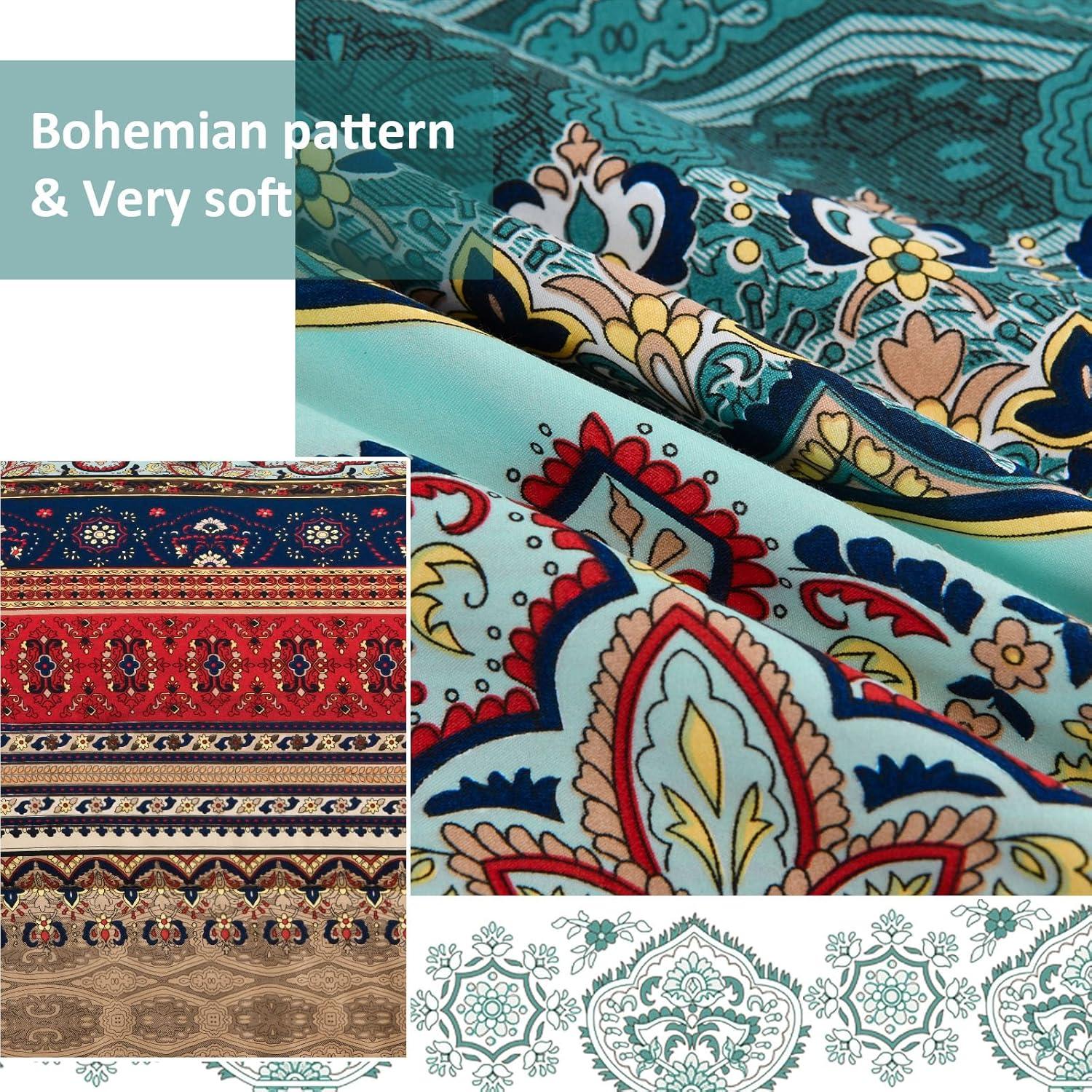 imageBoho Queen Comforter Set 8 Pieces Teal Comforter Bohemian Striped Bed in A BagSoft Microfiber Bedding Set for All SeasonsGreen and Brown