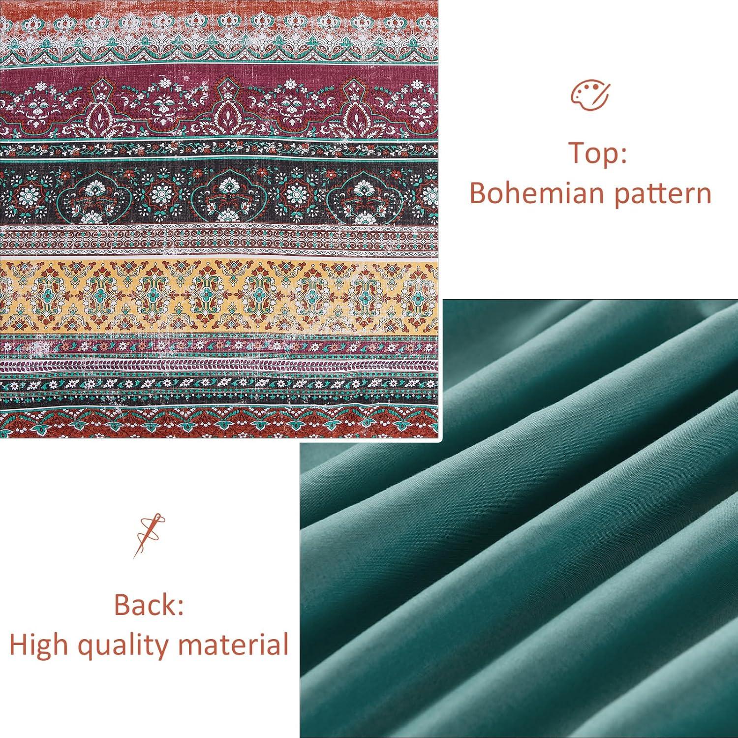 imageBoho Queen Comforter Set 8 Pieces Teal Comforter Bohemian Striped Bed in A BagSoft Microfiber Bedding Set for All SeasonsOrange and Green