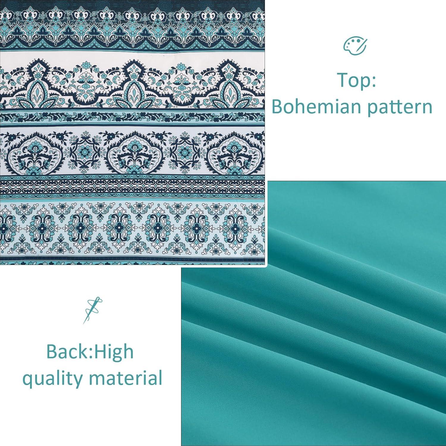 imageBoho Queen Comforter Set 8 Pieces Teal Comforter Bohemian Striped Bed in A BagSoft Microfiber Bedding Set for All SeasonsTeal