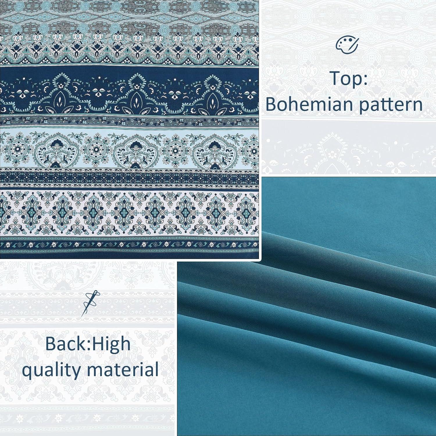 imageBoho Queen Comforter Set 8 Pieces Teal Comforter Bohemian Striped Bed in A BagSoft Microfiber Bedding Set for All SeasonsTeal Blue