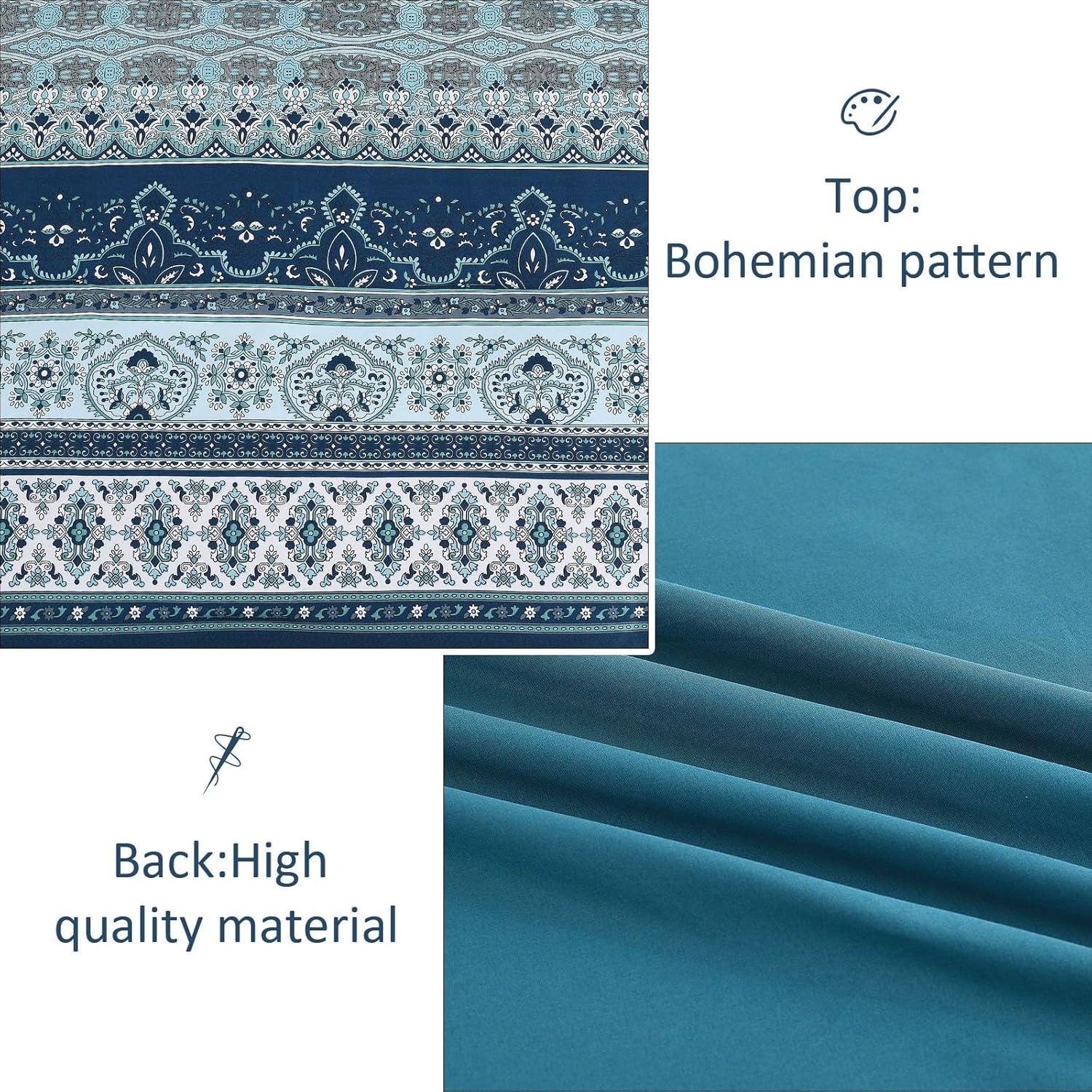 imageBoho Queen Comforter Set 8 Pieces Teal Comforter Bohemian Striped Bed in A BagSoft Microfiber Bedding Set for All SeasonsTeal Blue