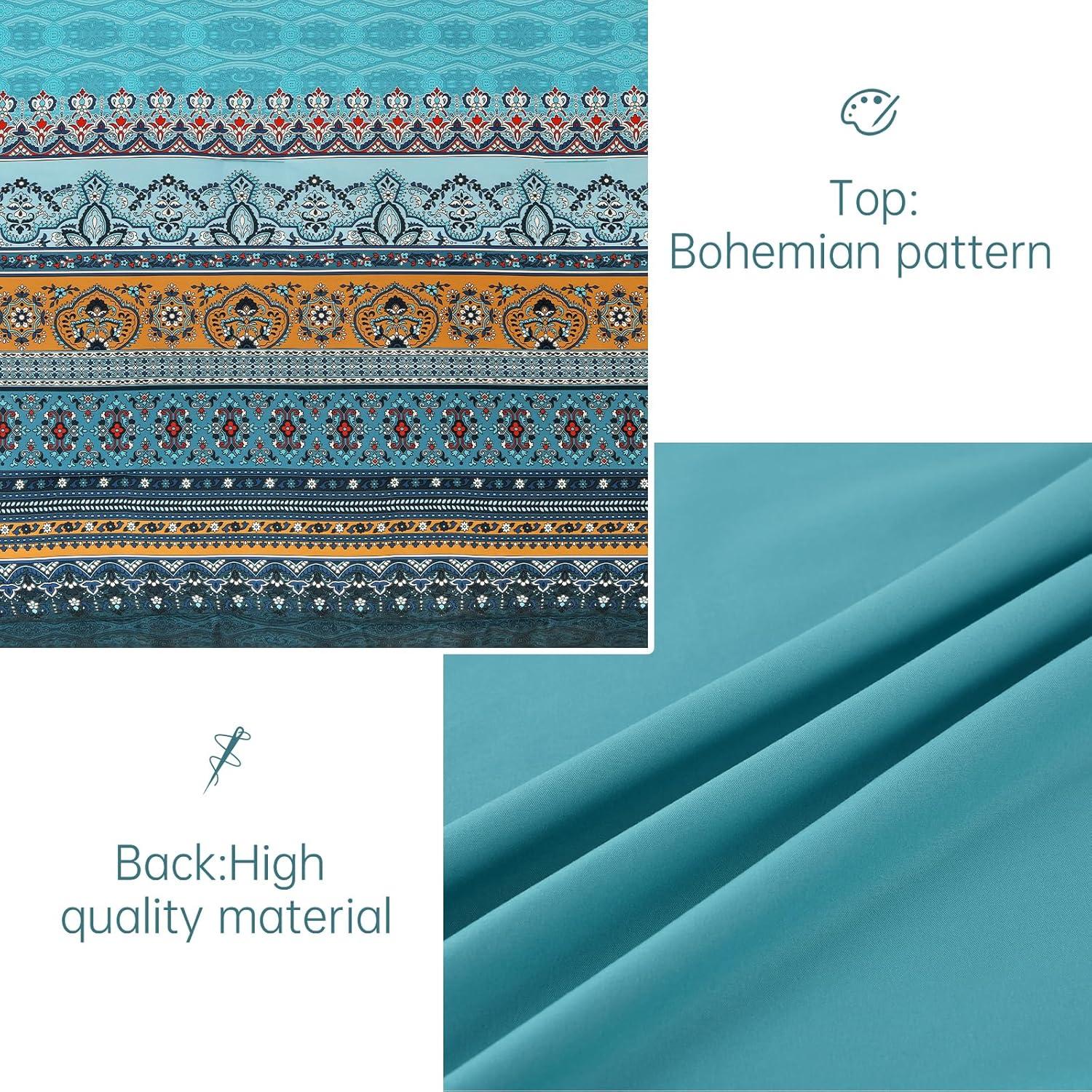 imageBoho Queen Comforter Set 8 Pieces Teal Comforter Bohemian Striped Bed in A BagSoft Microfiber Bedding Set for All SeasonsTeal and Yellow