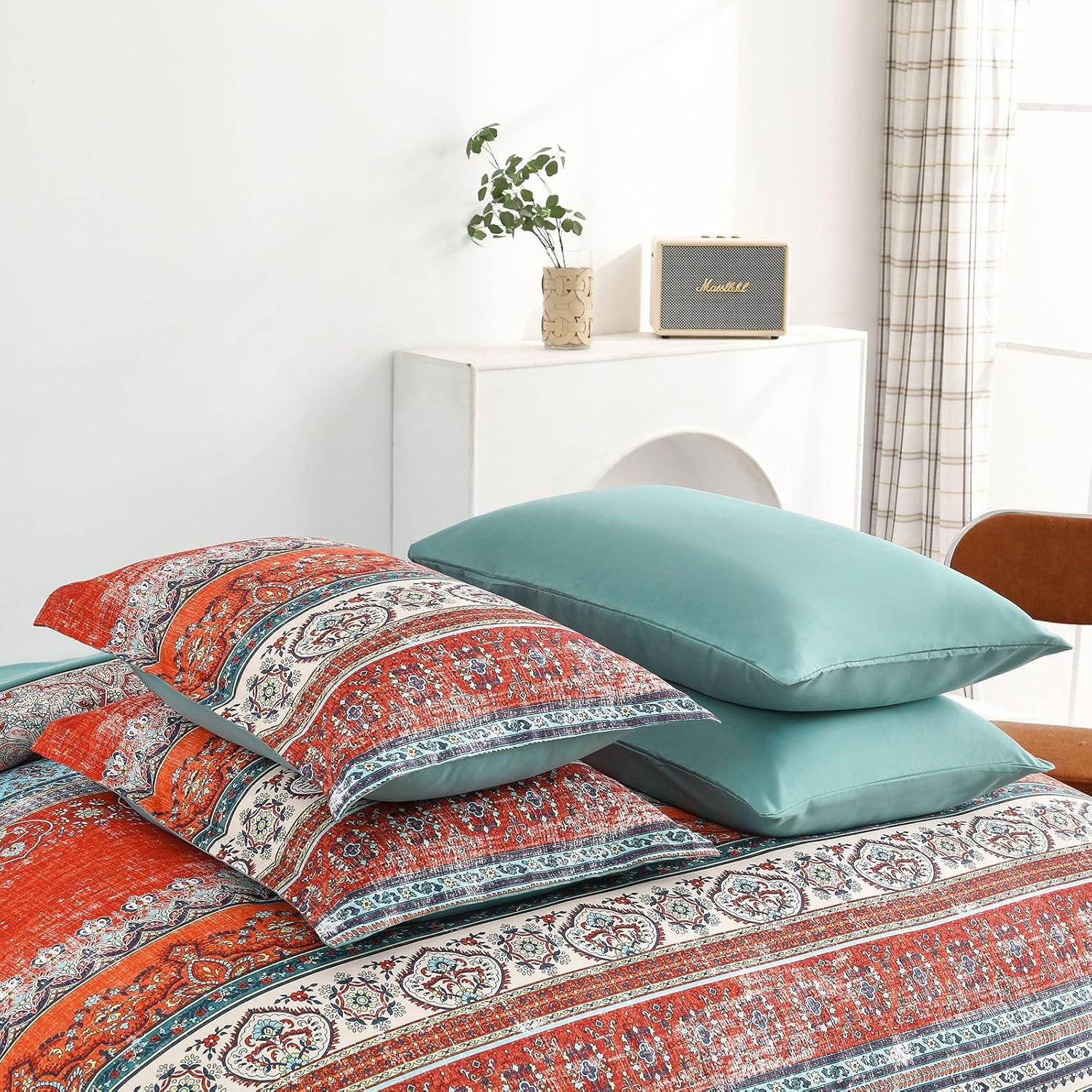 imageBoho Queen Comforter Set 8 Pieces Teal Comforter Bohemian Striped Bed in A BagSoft Microfiber Bedding Set for All SeasonsTerracotta