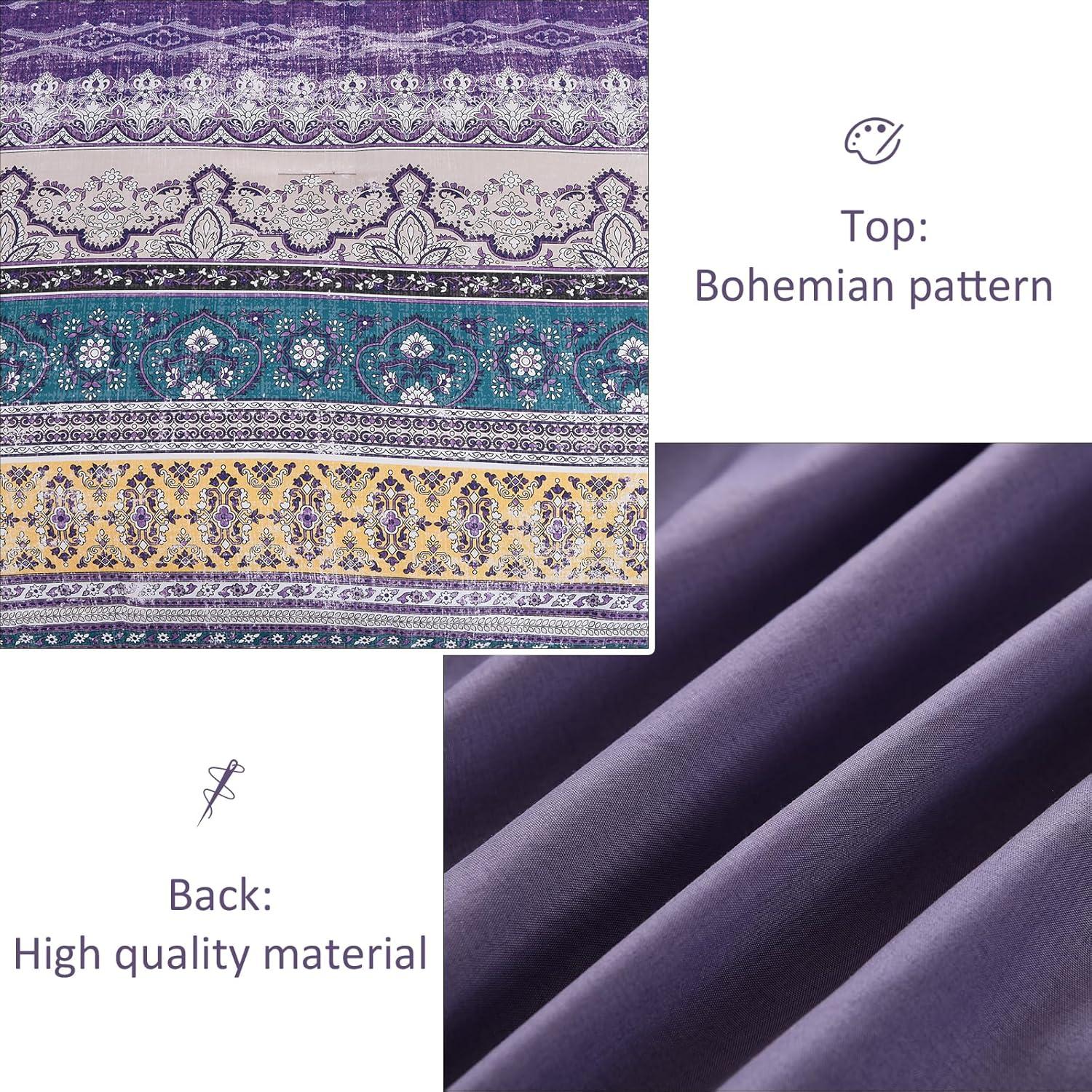 imageBoho Queen Comforter Set 8 Pieces Teal Comforter Bohemian Striped Bed in A BagSoft Microfiber Bedding Set for All SeasonsViolet