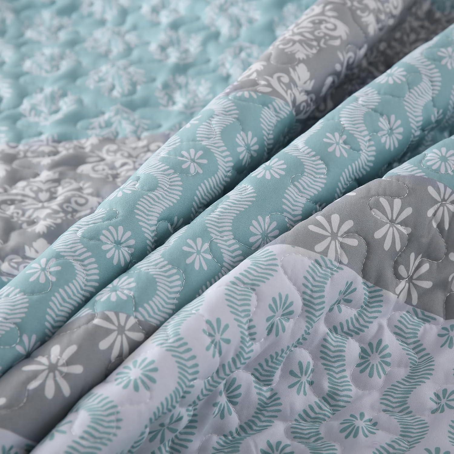 imageCottolester Aqua Quilt Set Queen Size Boho Striped Bedspread Lightweight Soft Microfiber Bedding Set 96quotx90quot 3 PiecesAqua