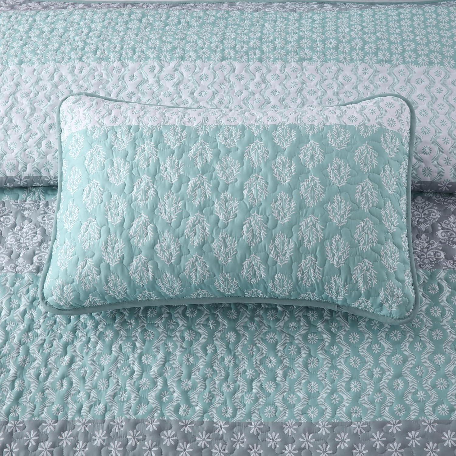 imageCottolester Aqua Quilt Set Queen Size Boho Striped Bedspread Lightweight Soft Microfiber Bedding Set 96quotx90quot 3 PiecesAqua