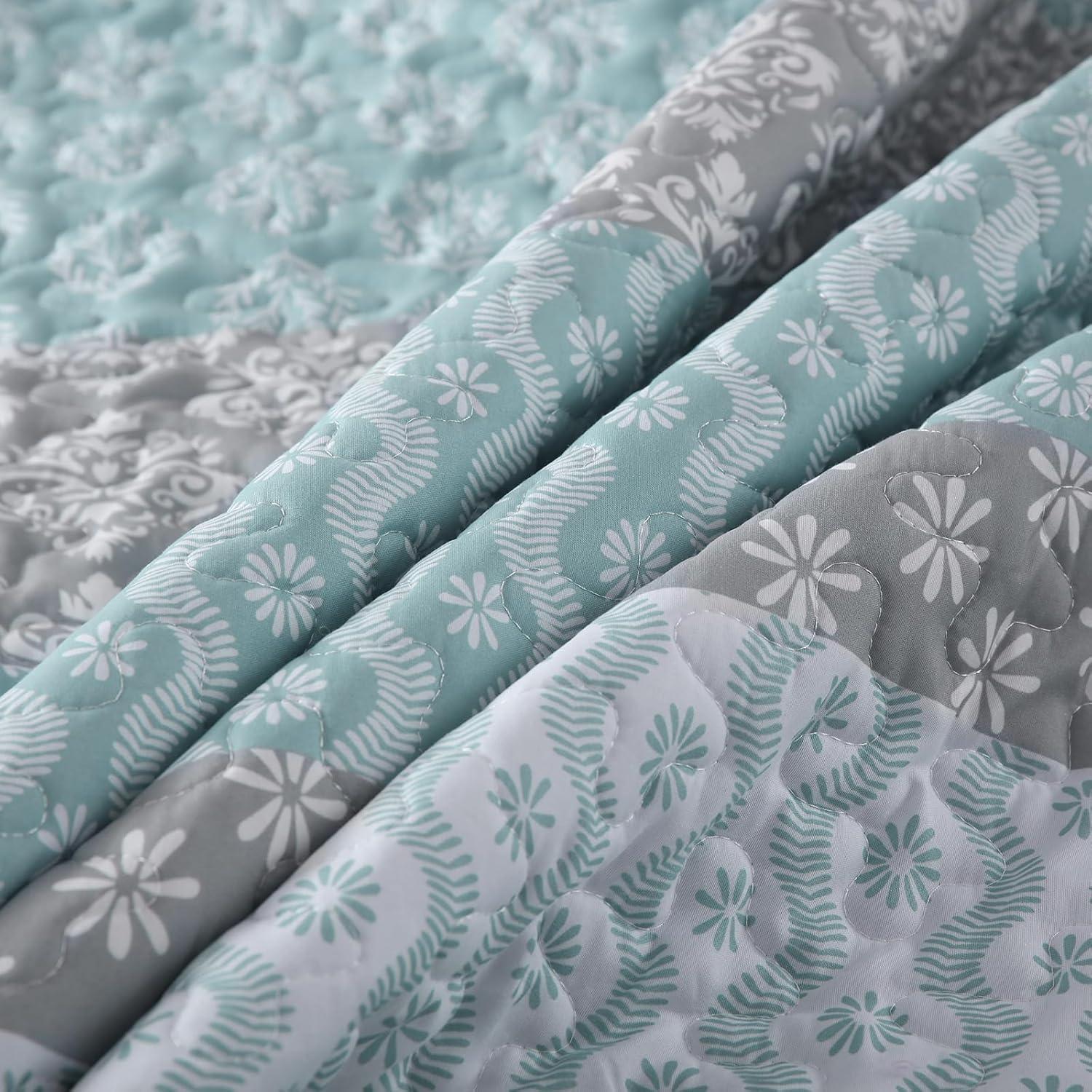 imageCottolester Aqua Quilt Set Queen Size Boho Striped Bedspread Lightweight Soft Microfiber Bedding Set 96quotx90quot 3 PiecesAqua
