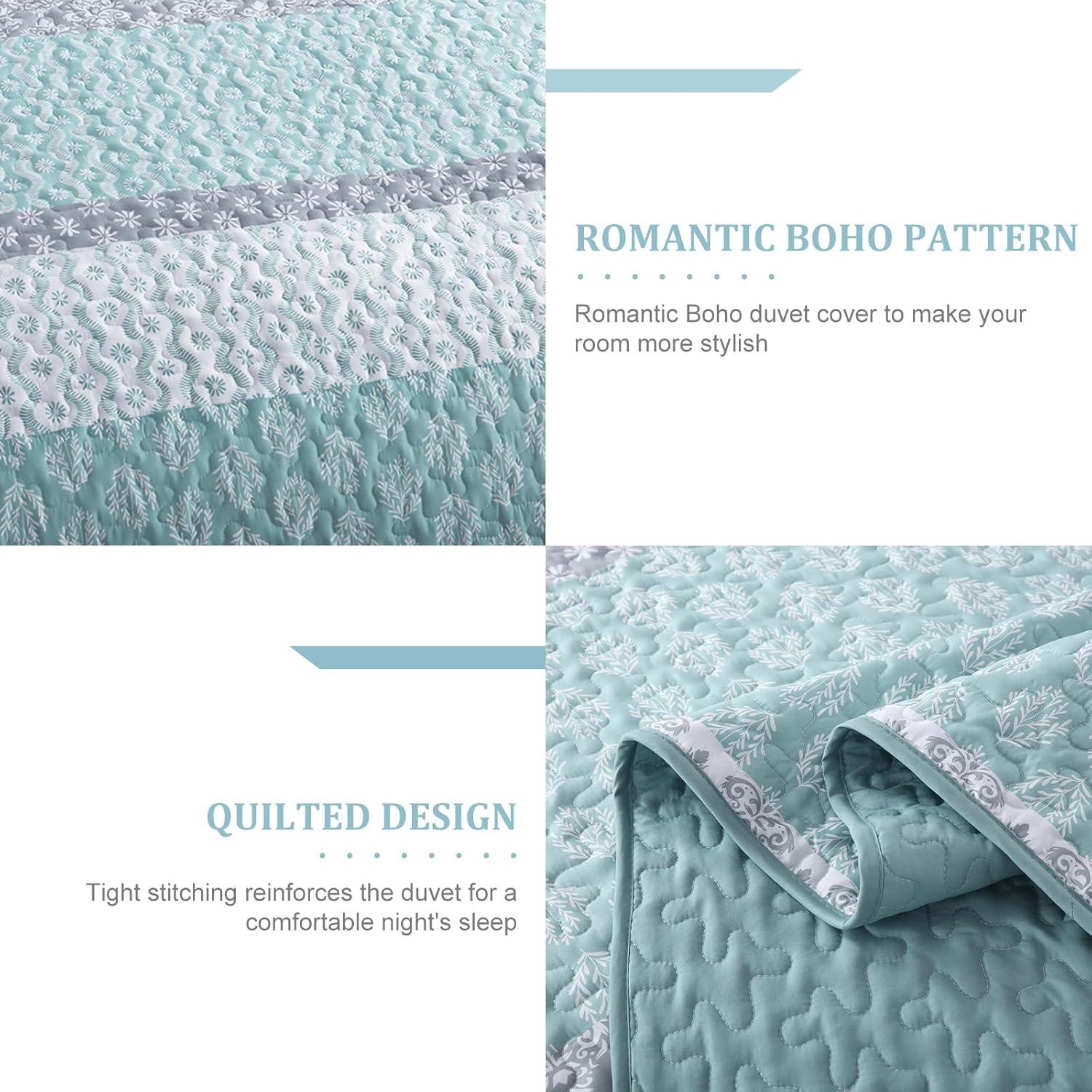 imageCottolester Aqua Quilt Set Queen Size Boho Striped Bedspread Lightweight Soft Microfiber Bedding Set 96quotx90quot 3 PiecesAqua