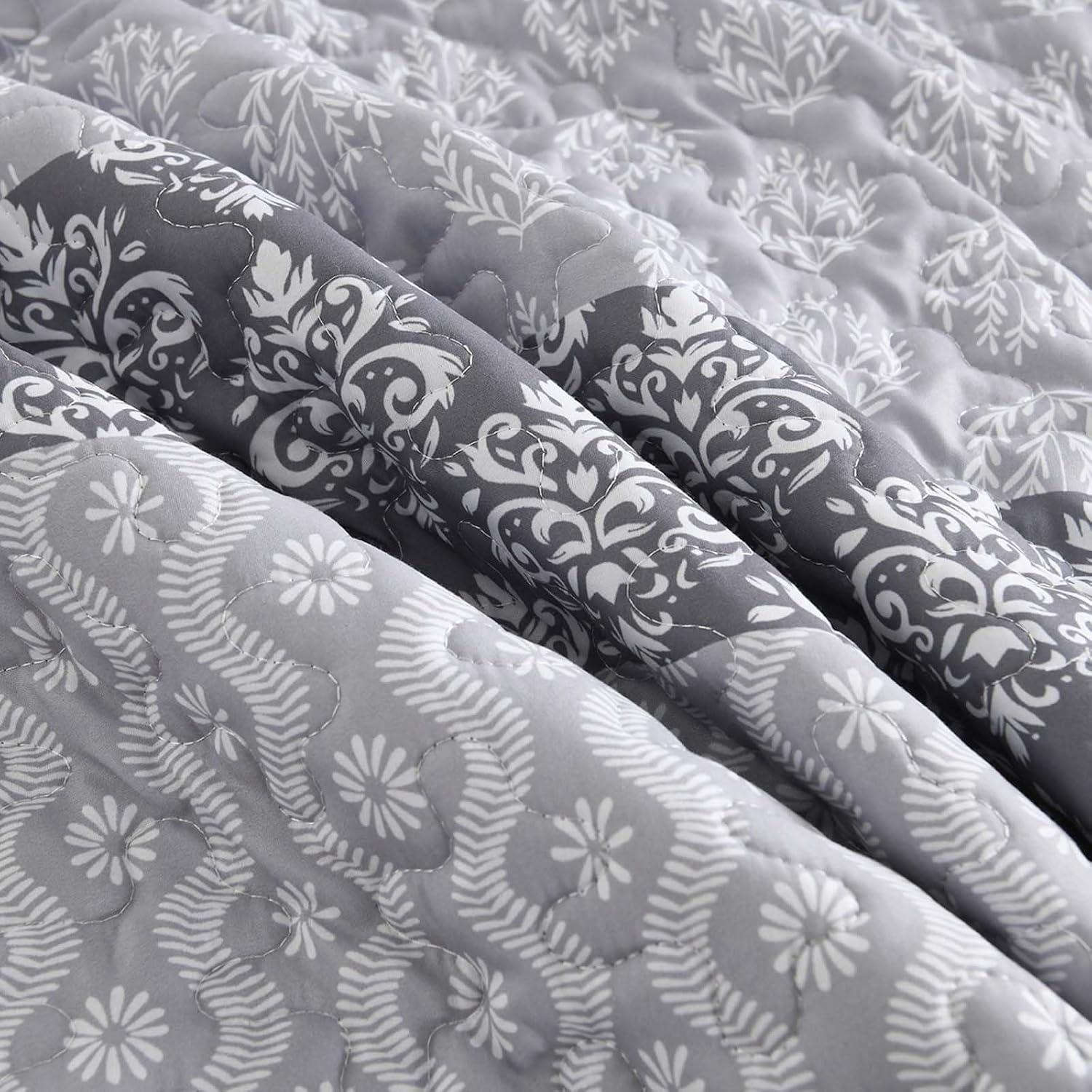imageCottolester Aqua Quilt Set Queen Size Boho Striped Bedspread Lightweight Soft Microfiber Bedding Set 96quotx90quot 3 PiecesGrey