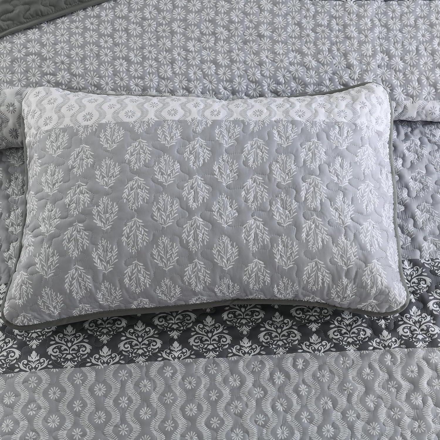 imageCottolester Aqua Quilt Set Queen Size Boho Striped Bedspread Lightweight Soft Microfiber Bedding Set 96quotx90quot 3 PiecesGrey