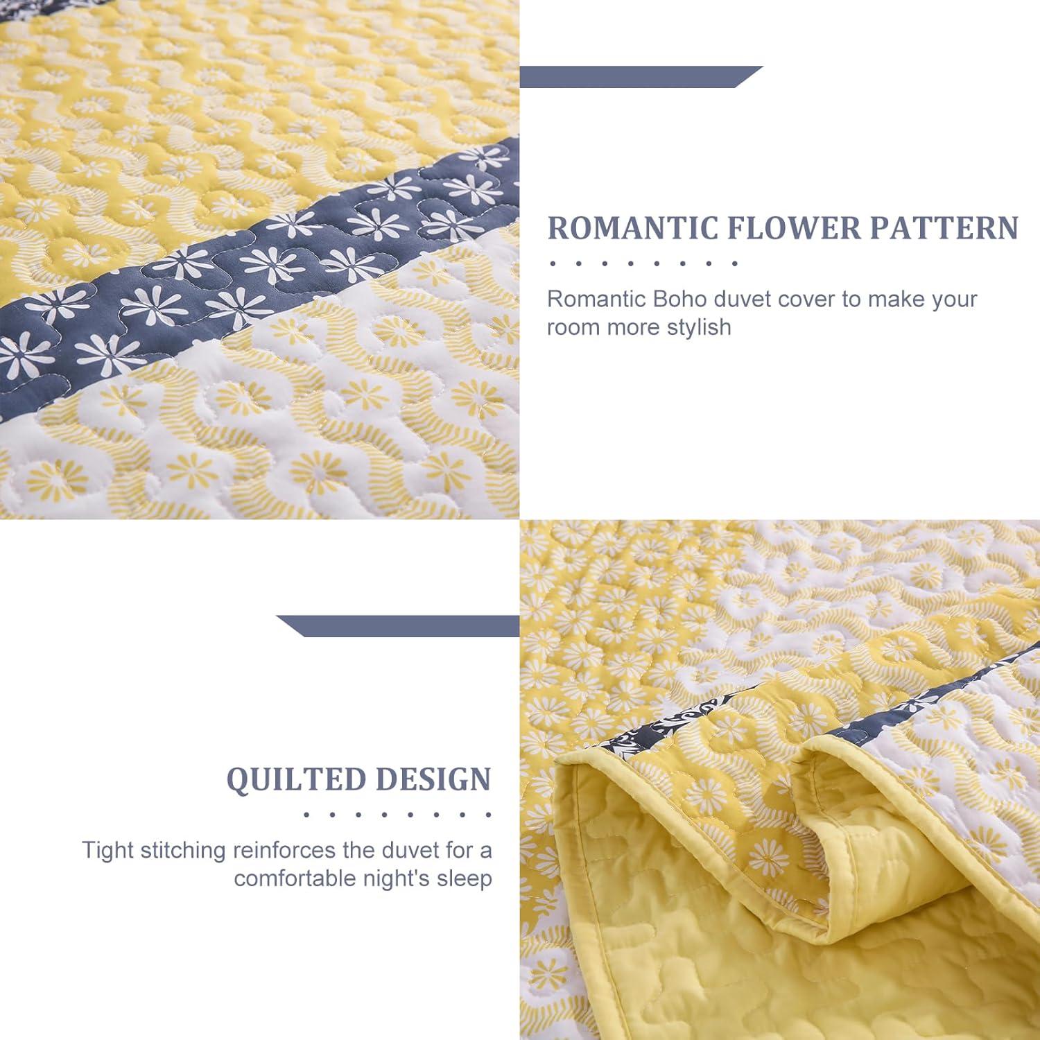 imageCottolester Aqua Quilt Set Queen Size Boho Striped Bedspread Lightweight Soft Microfiber Bedding Set 96quotx90quot 3 PiecesYellow