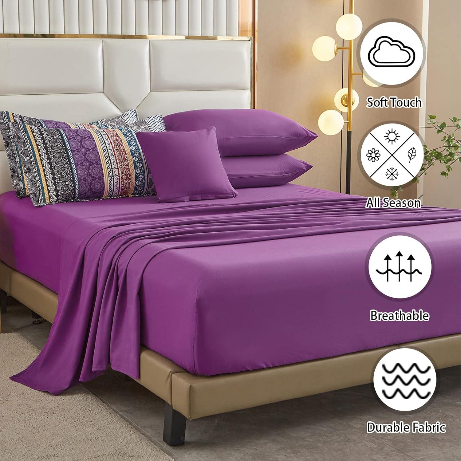 imageCottolester Boho Comforter Set Queen Size8 Piece Bed in a Bag Bohemian Striped Bedding Quilt SetPurple Paisley Floral Comforter and Sheet SetSoft Microfiber Complete Bedding Sets for All SeasonPurple