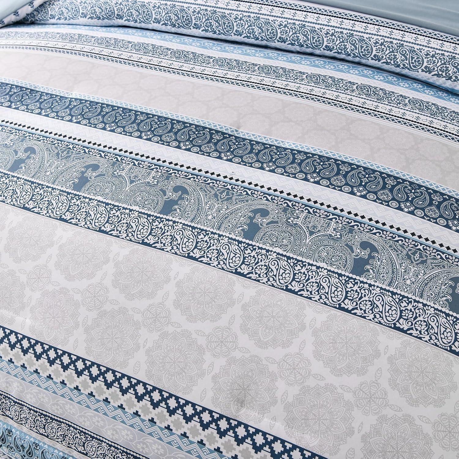 imageCottolester Boho Comforter Set Queen Size8 Piece Bed in a Bag Bohemian Striped Bedding Quilt SetPurple Paisley Floral Comforter and Sheet SetSoft Microfiber Complete Bedding Sets for All SeasonLight Blue