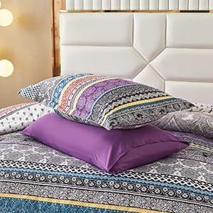 imageCottolester Boho Comforter Set Queen Size8 Piece Bed in a Bag Bohemian Striped Bedding Quilt SetPurple Paisley Floral Comforter and Sheet SetSoft Microfiber Complete Bedding Sets for All SeasonPurple