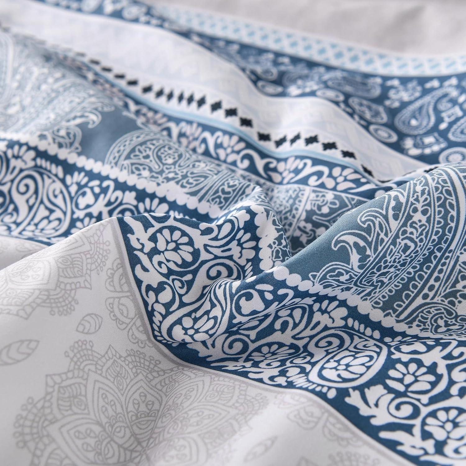 imageCottolester Boho Comforter Set Queen Size8 Piece Bed in a Bag Bohemian Striped Bedding Quilt SetPurple Paisley Floral Comforter and Sheet SetSoft Microfiber Complete Bedding Sets for All SeasonLight Blue