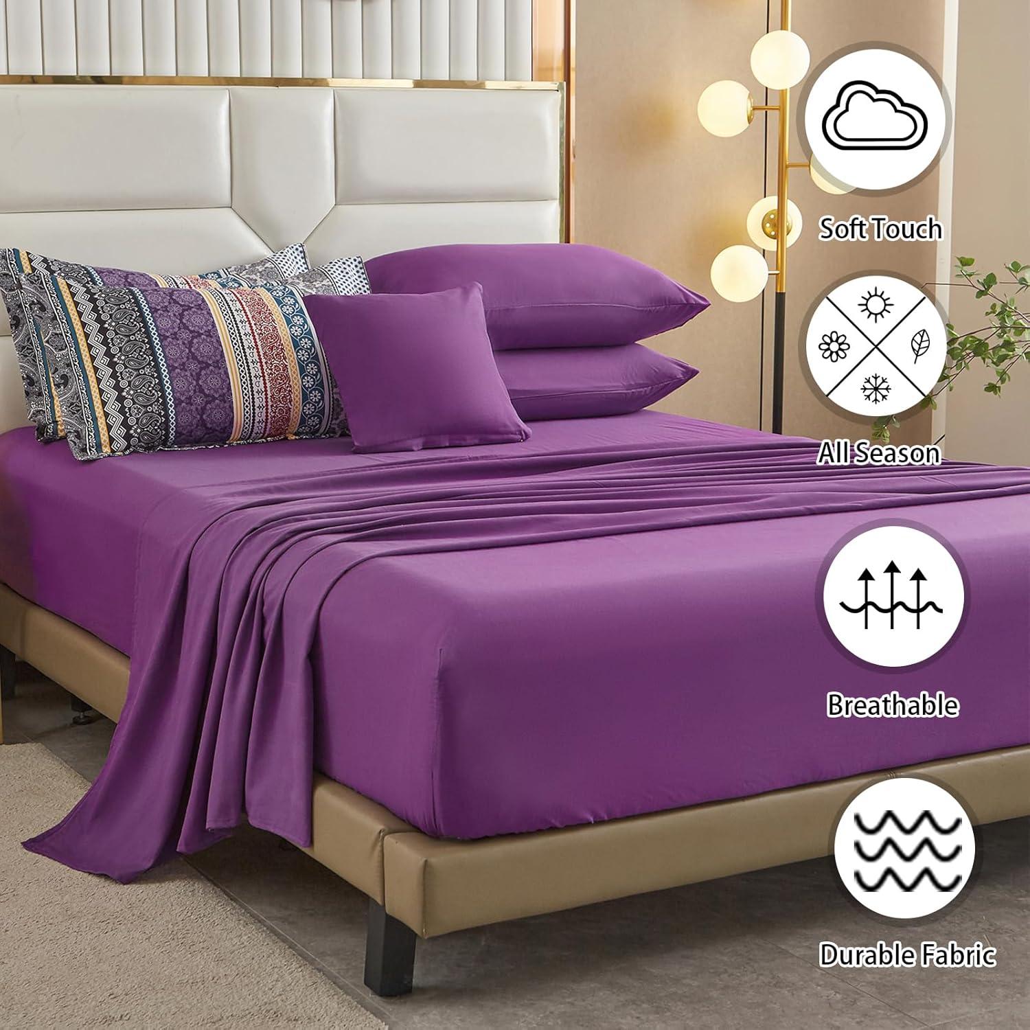 imageCottolester Boho Comforter Set Queen Size8 Piece Bed in a Bag Bohemian Striped Bedding Quilt SetPurple Paisley Floral Comforter and Sheet SetSoft Microfiber Complete Bedding Sets for All SeasonPurple