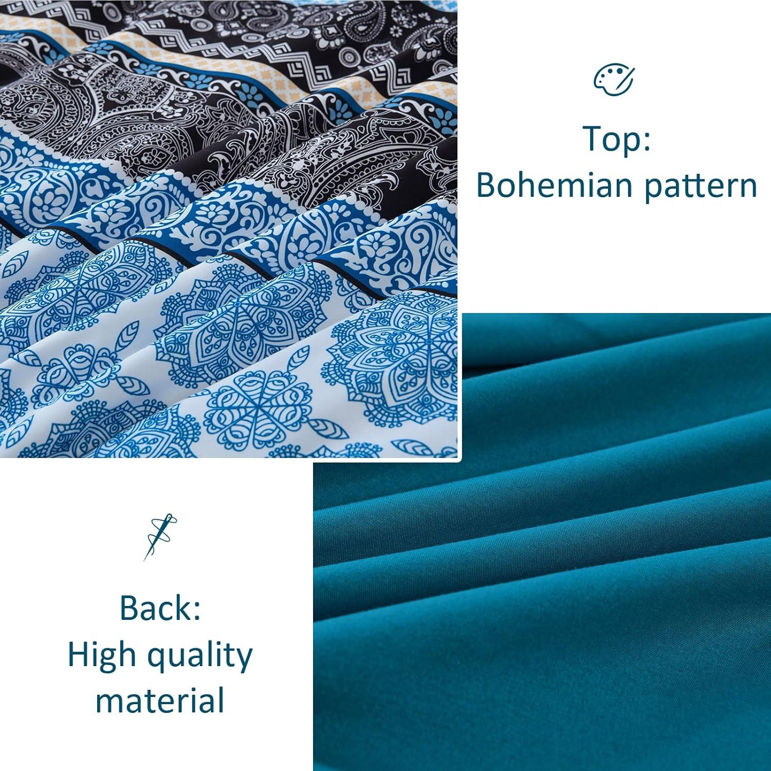 imageCottolester Boho Comforter Set Queen Size8 Piece Bed in a Bag Bohemian Striped Bedding Quilt SetPurple Paisley Floral Comforter and Sheet SetSoft Microfiber Complete Bedding Sets for All SeasonTeal Blue