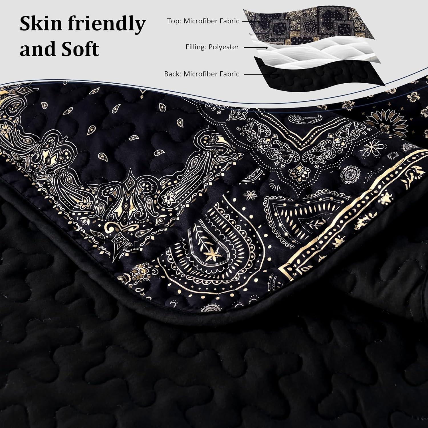 imageCottolester Queen Quilt Set 3 PiecesEmerald Green Patchwork Quilt SetBoho Farmhouse Bedspread Soft Microfiber Bedding Set 96quotx90quotBlack Gold