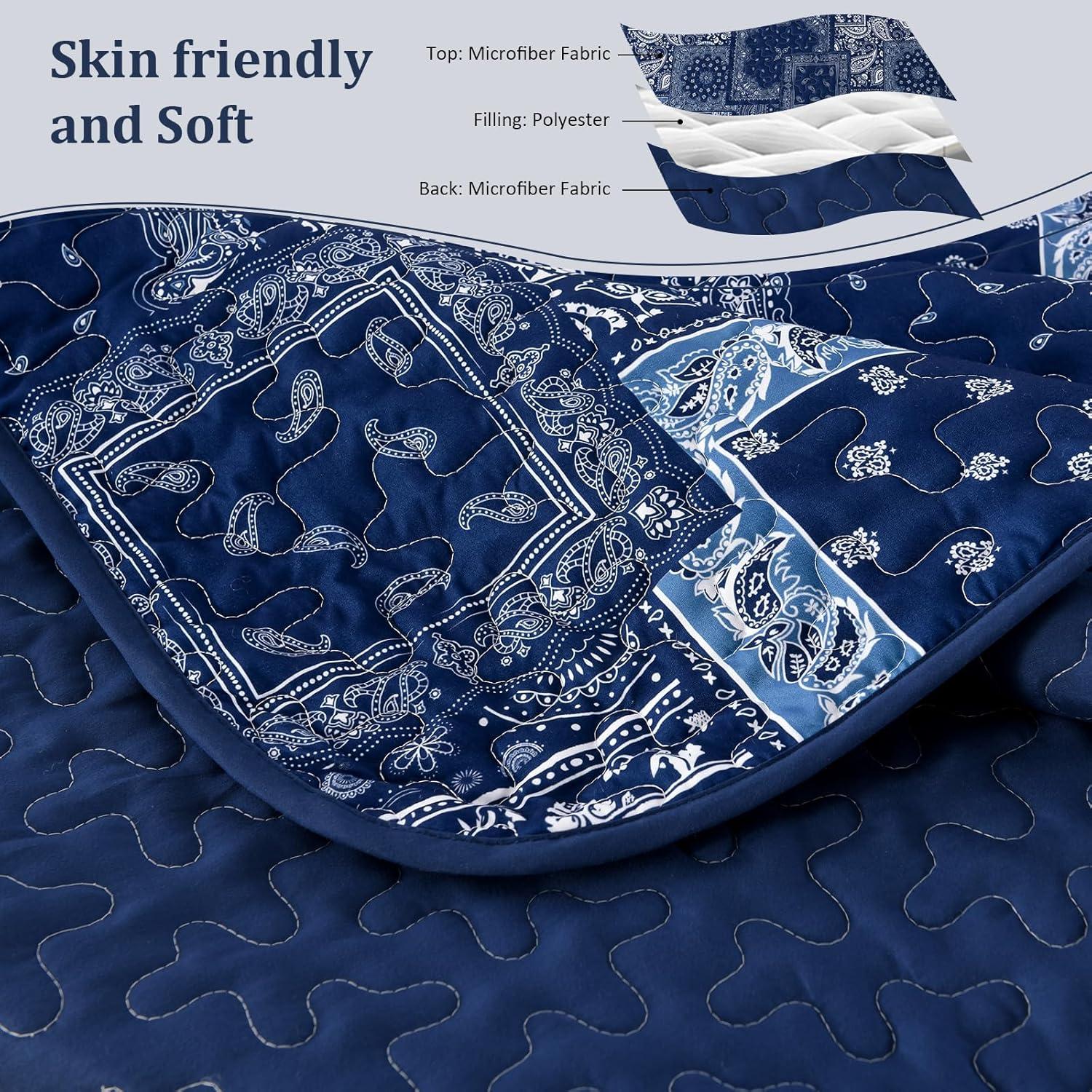 imageCottolester Queen Quilt Set 3 PiecesEmerald Green Patchwork Quilt SetBoho Farmhouse Bedspread Soft Microfiber Bedding Set 96quotx90quotBlue