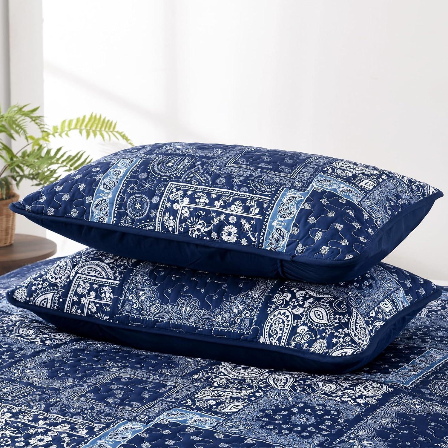 imageCottolester Queen Quilt Set 3 PiecesEmerald Green Patchwork Quilt SetBoho Farmhouse Bedspread Soft Microfiber Bedding Set 96quotx90quotBlue