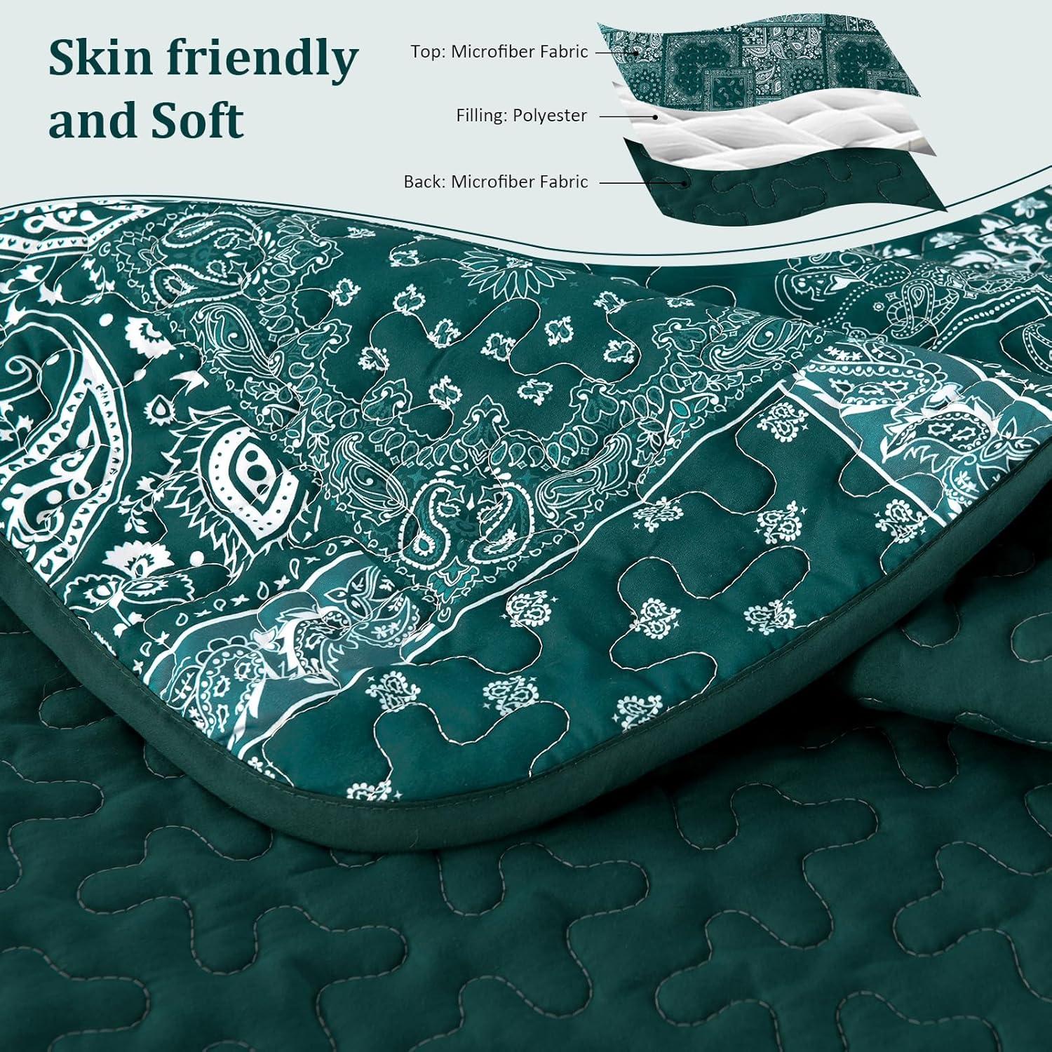 imageCottolester Queen Quilt Set 3 PiecesEmerald Green Patchwork Quilt SetBoho Farmhouse Bedspread Soft Microfiber Bedding Set 96quotx90quotEmerald Green