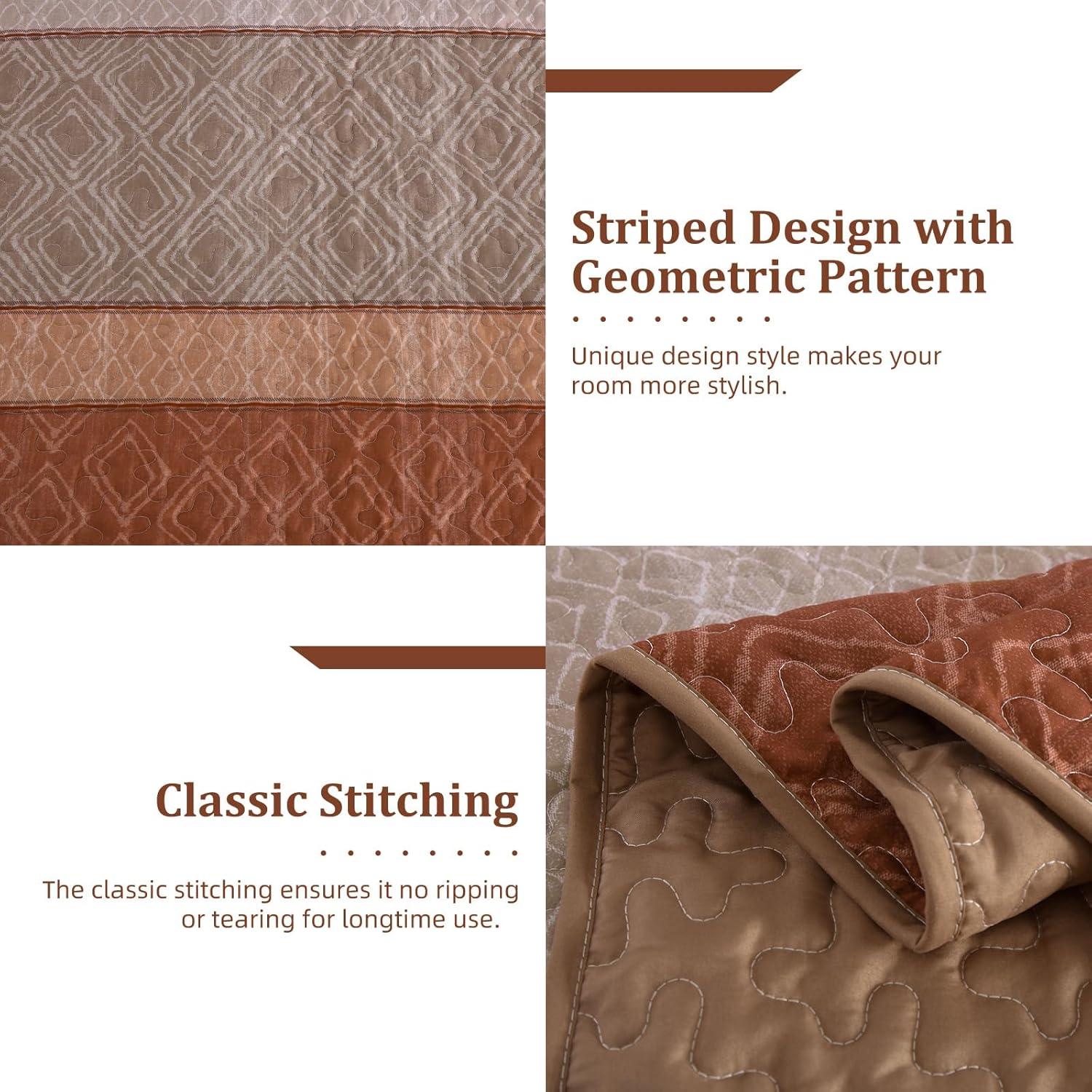 imageCottolester Queen Quilt Set 3 PiecesGray and Blue Striped Quilt SetBoho Farmhouse Bedspread Soft Microfiber Bedding Set for All Season 96quotx90quotRed Orange