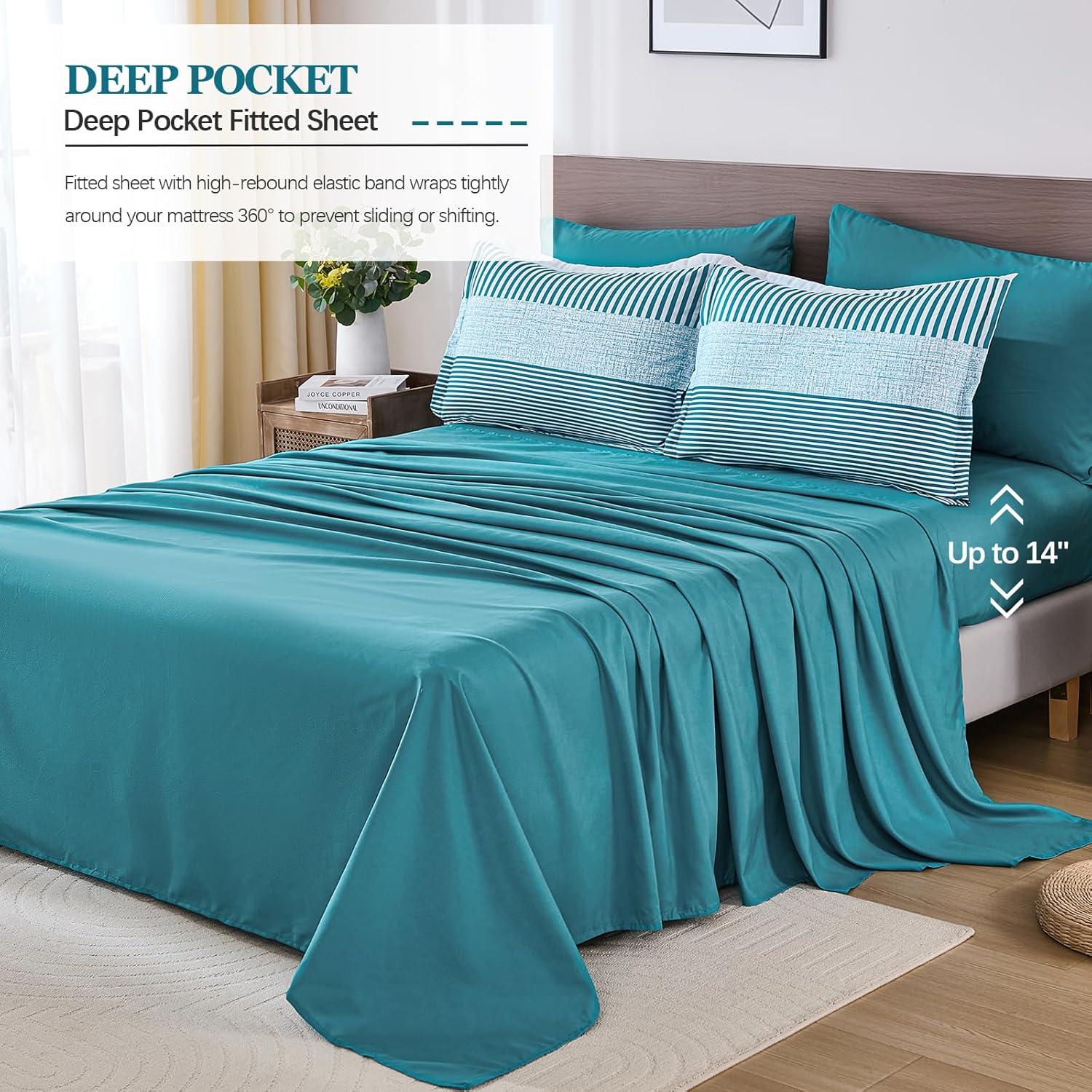 imageFull Size Comforter Blue Striped Comforters for Boys ampamp Girls7 Pieces Bed in A Bag Simple NeutralStyle Bedding Sets for Kids TeenTeal